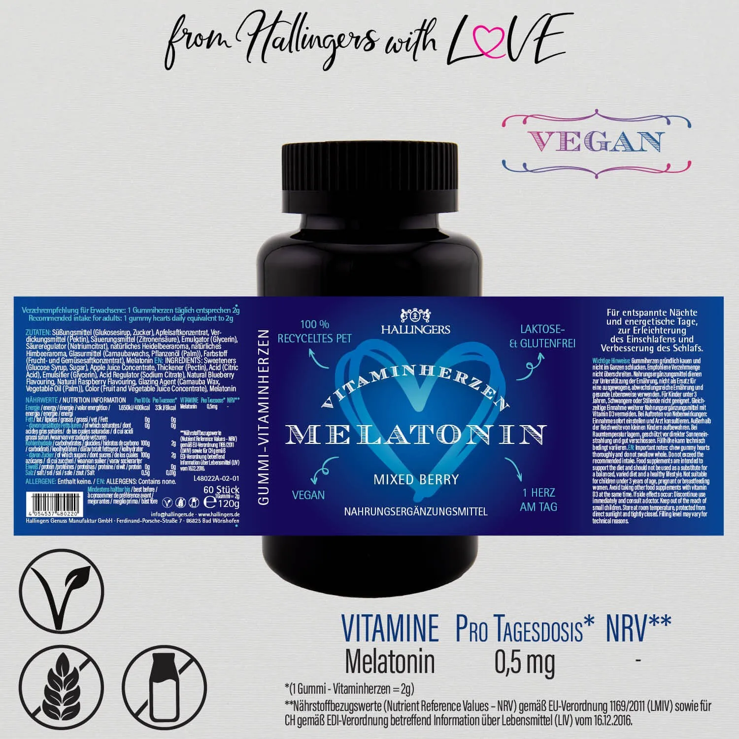 Melatonin, Herz - gut schlafen Gummies, 60 vegane Vitaminherzen
