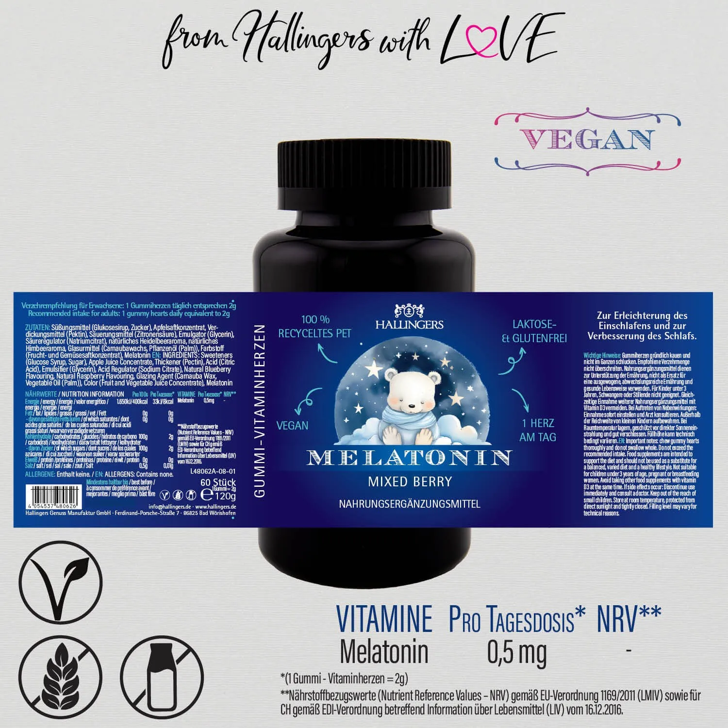 Melatonin, Eisbär - gut schlafen Gummies, 60 vegane Vitaminherzen