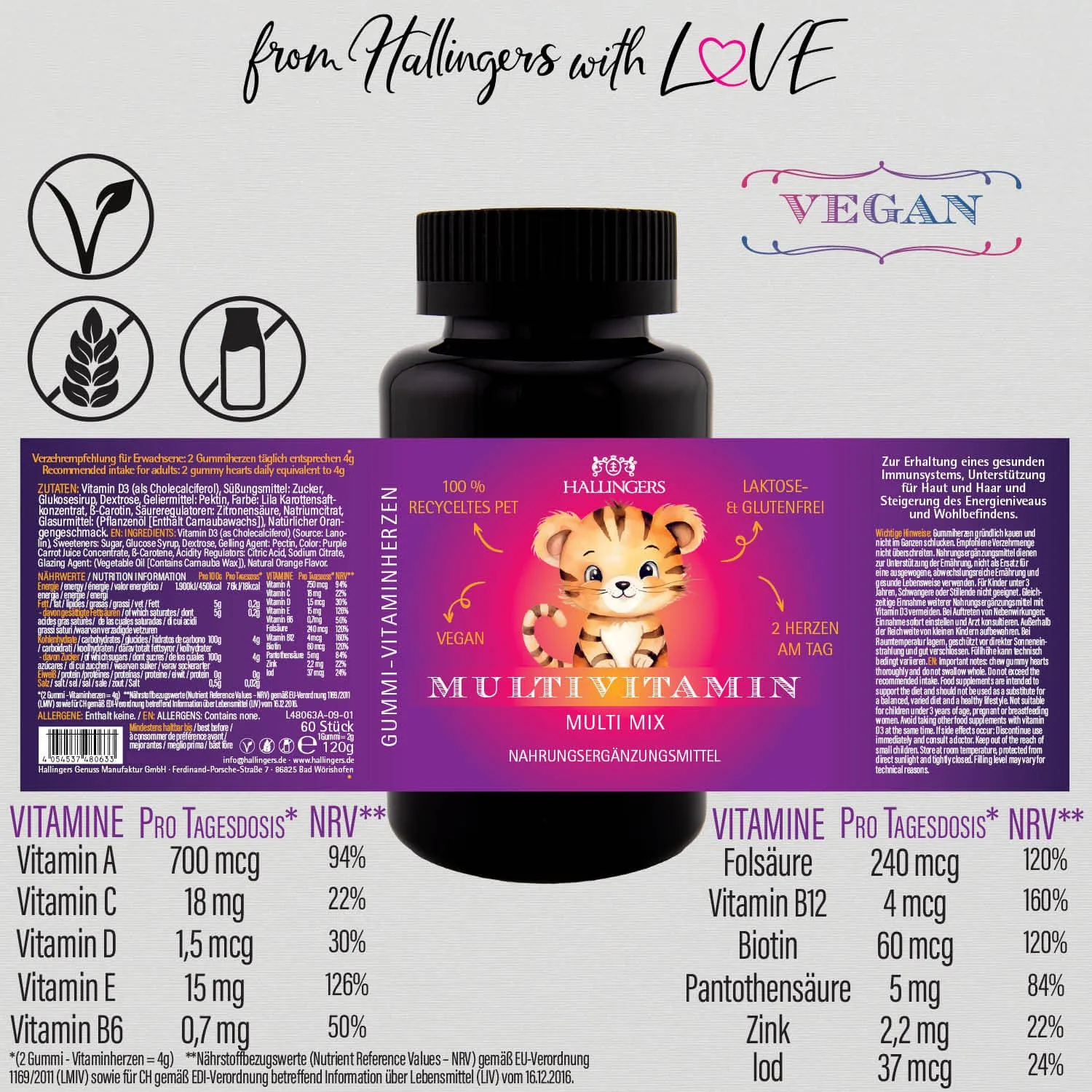 Multi, Tiger - Multivitamin Gummies, 60 vegane Vitaminherzen