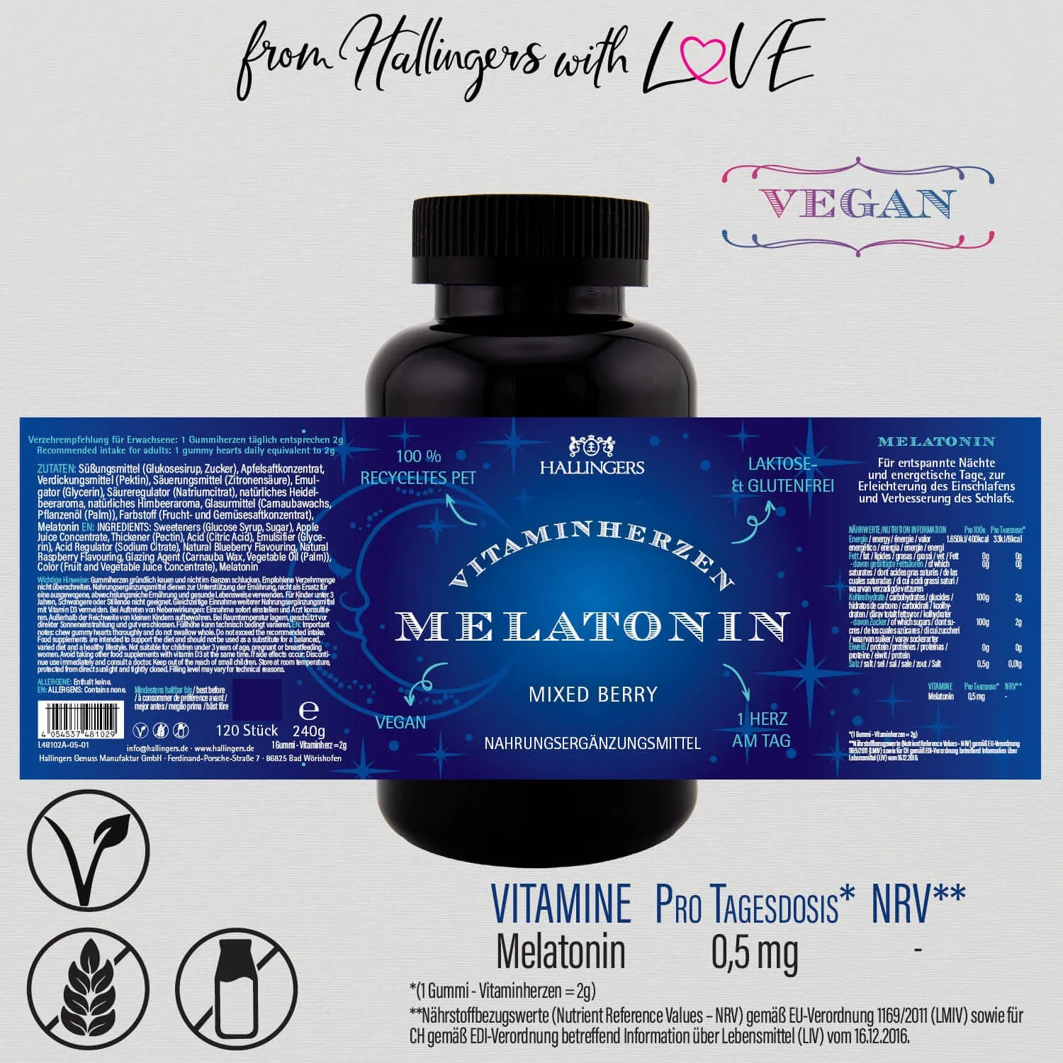 Melatonin - gut schlafen Gummies, 120 vegane Vitaminherzen