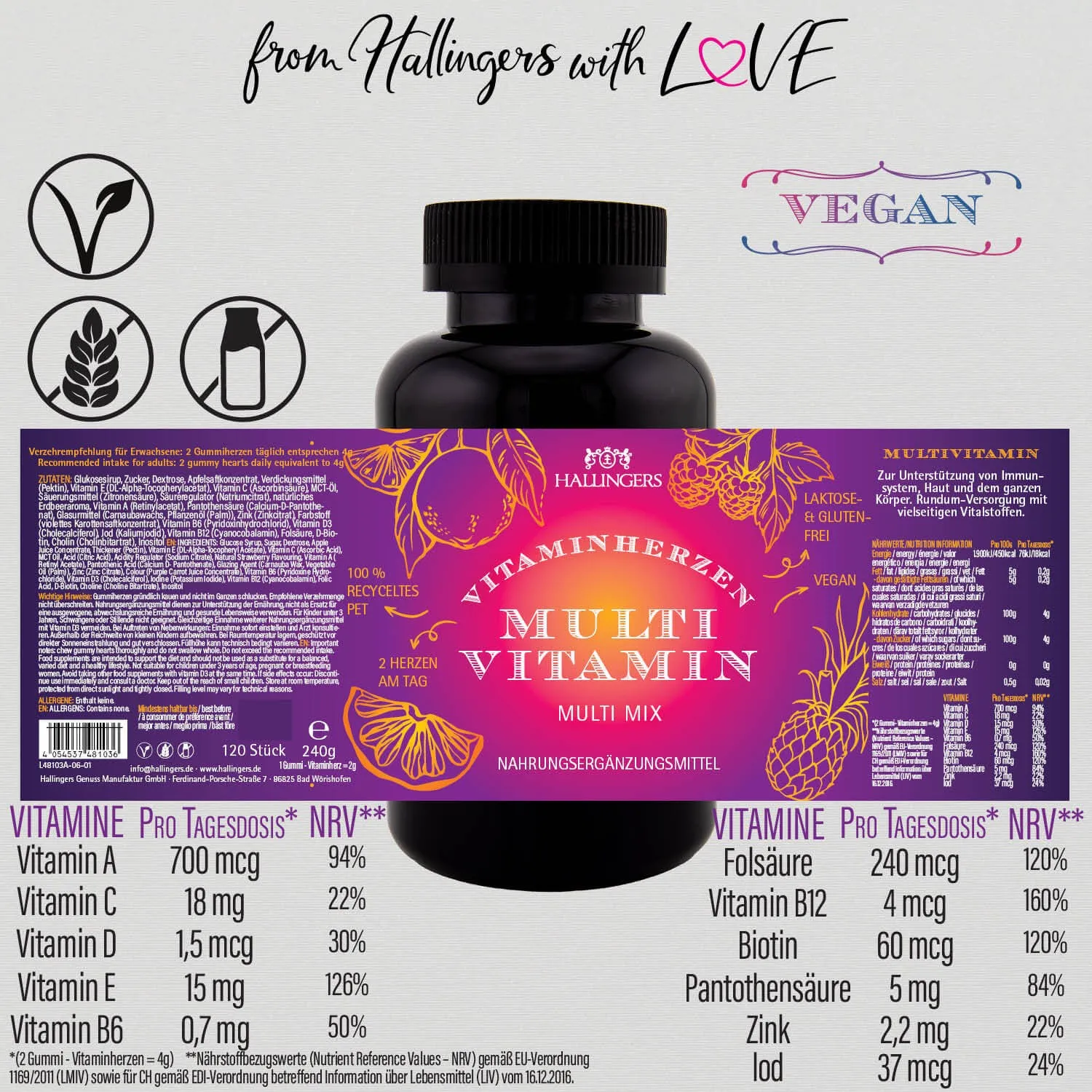 Multi Vitamin - Multivitamin Gummies, 120 vegane Vitaminherzen
