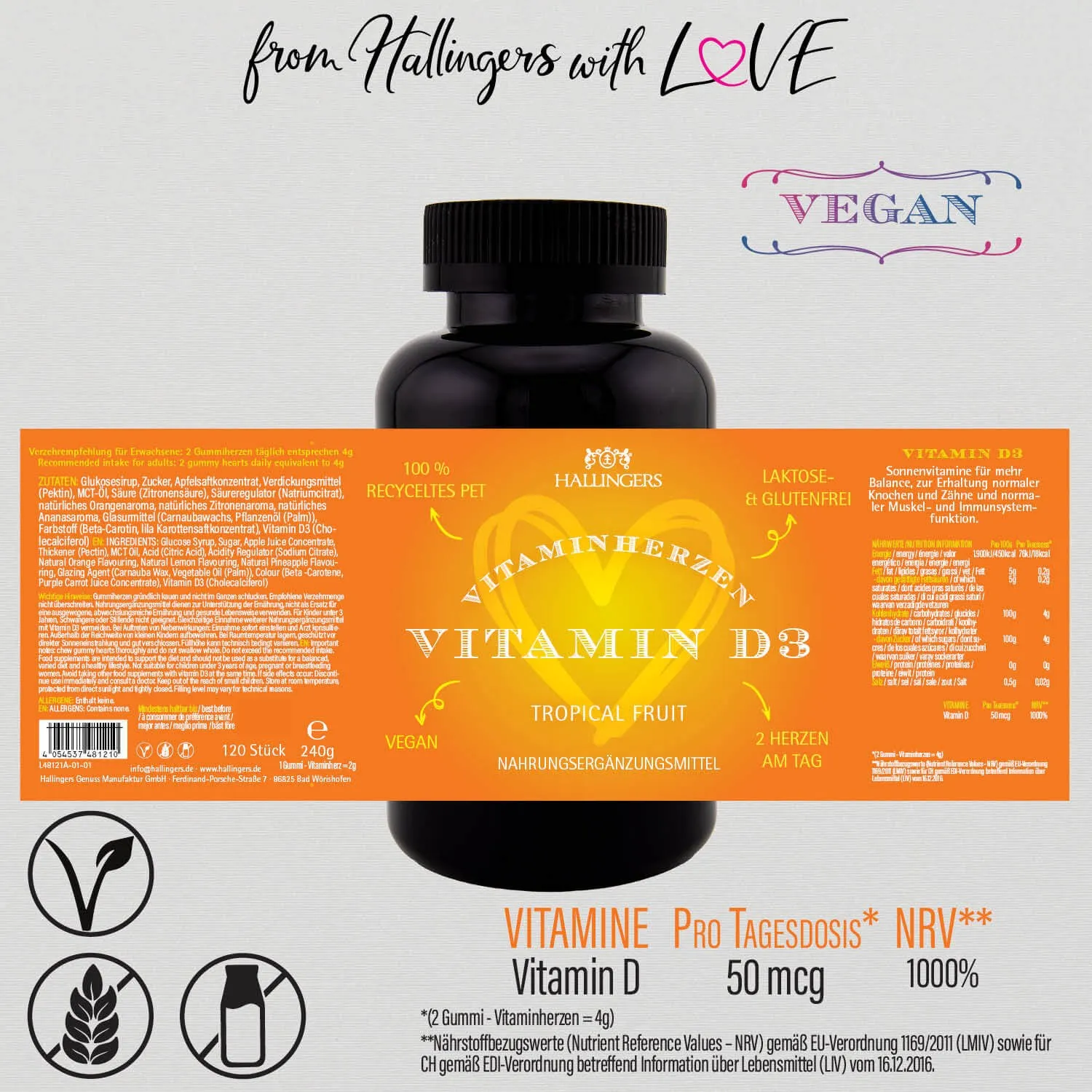 Vitamin D3, Herz - Immunsystem Gummies, 120 vegane Vitaminherzen