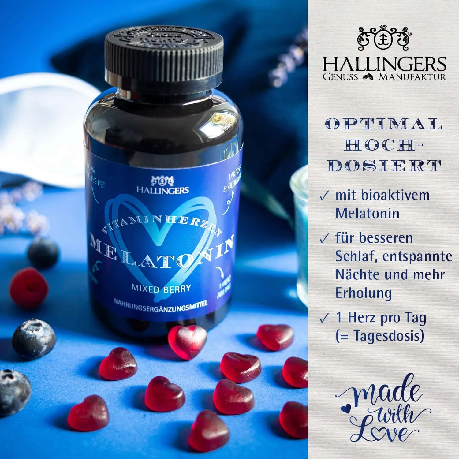 GUT SCHLAFEN GUMMIES - 120 vegane Vitaminherzen Mixed Berry mit hochdosiertem Melatonin, 0,5 mg pro Herz. Fruchtiger Genuss für entspannte Abendroutinen & erholsame Nächte  ideal für bewusste Wohlfühlmomente für die ganze Familie