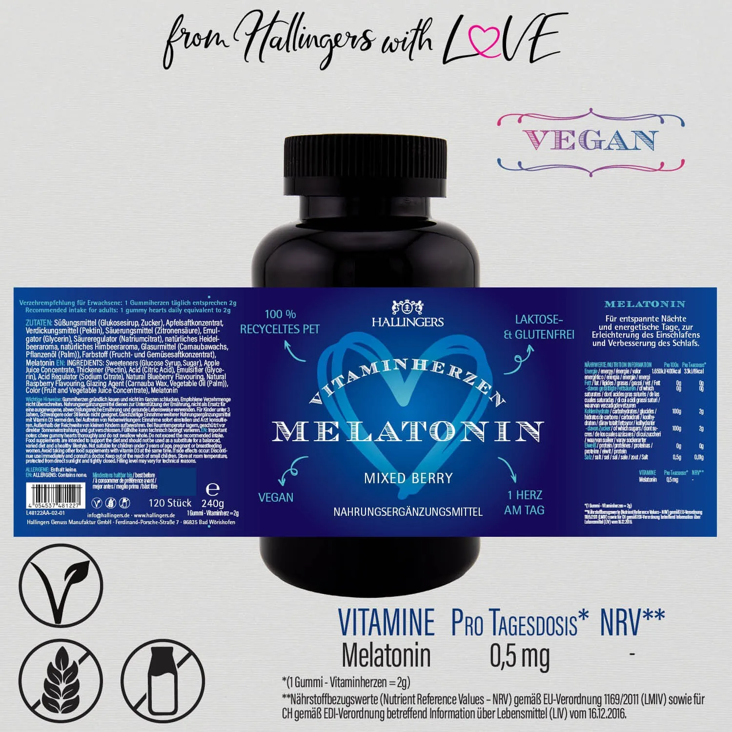 Melatonin, Herz - gut schlafen Gummies, 120 vegane Vitaminherzen