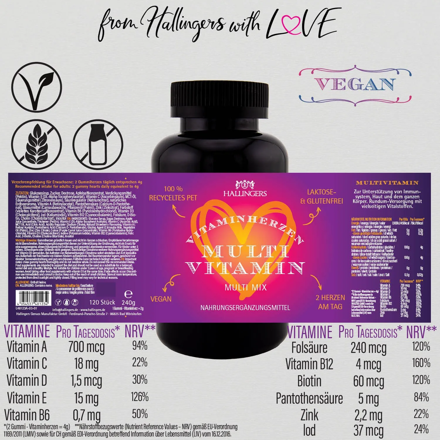 Multi Vitamin, Herz - Multivitamin Gummies, 120 vegane Vitaminherzen