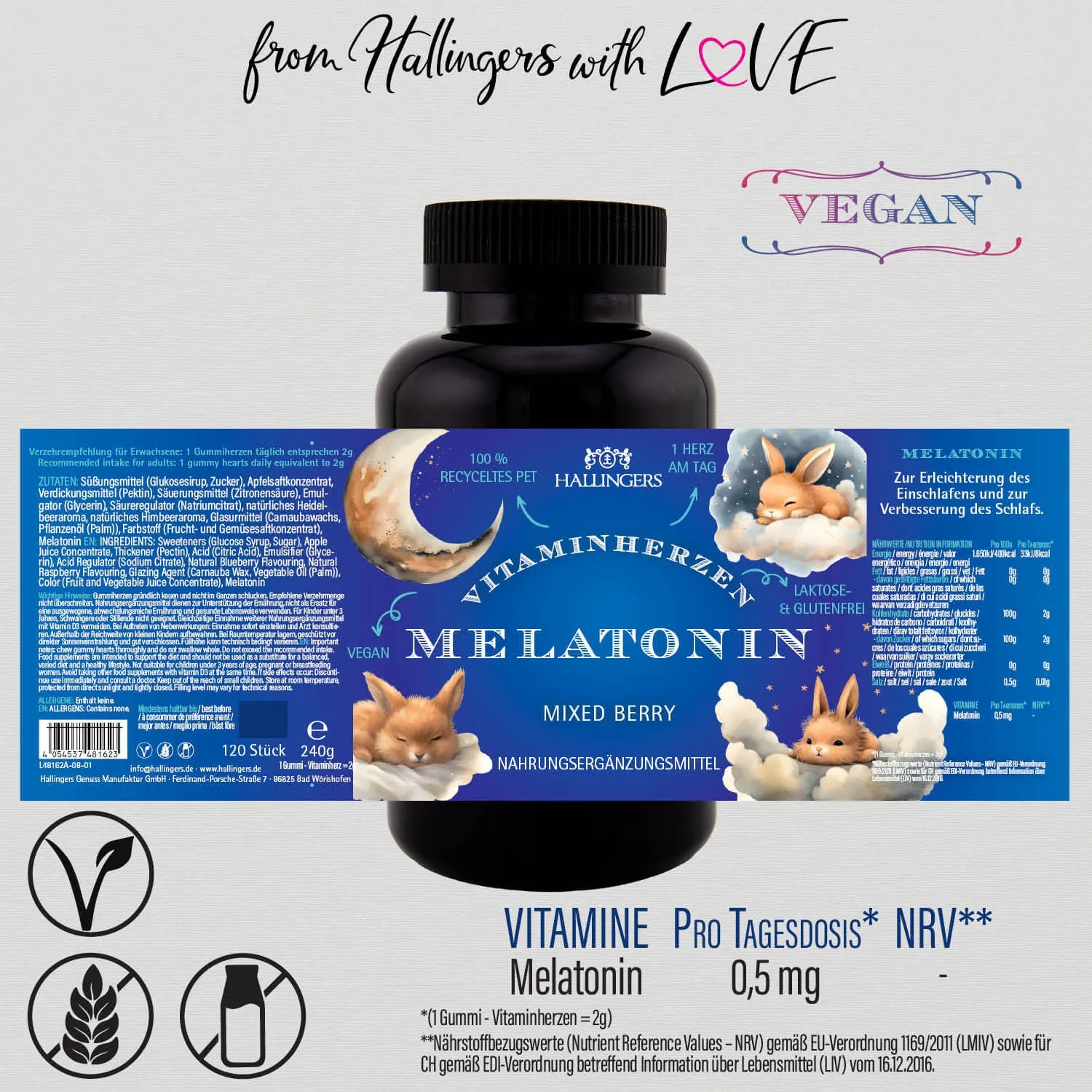 Melatonin, Hase - gut schlafen Gummies, 120 vegane Vitaminherzen