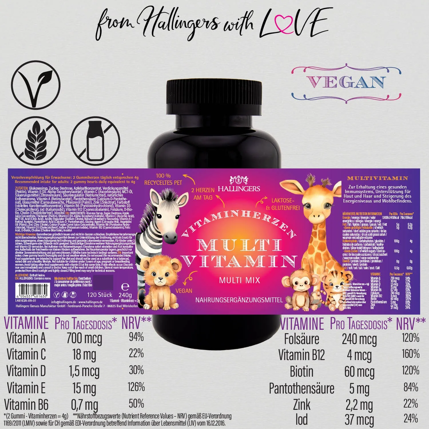 Multi, Safari - Multivitamin Gummies, 120 vegane Vitaminherzen