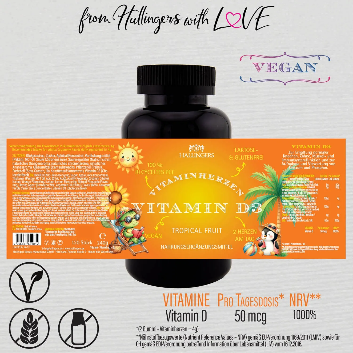 Vitamin D3, Urlaub - Immunsystem Gummies, 120 vegane Vitaminherzen