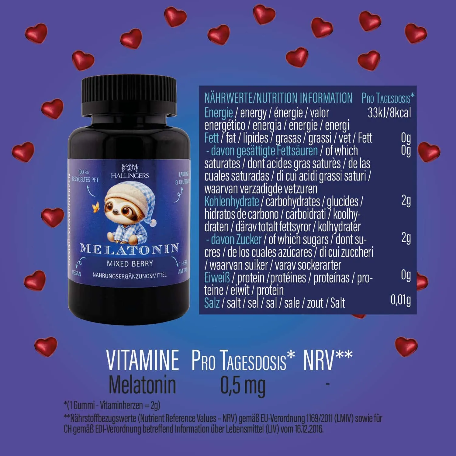 GUT SCHLAFEN GUMMIES - 120 vegane Vitaminherzen Mixed Berry mit hochdosiertem Melatonin, 0,5 mg pro Herz. Fruchtiger Genuss für entspannte Abendroutinen & erholsame Nächte  ideal für bewusste Wohlfühlmomente für die ganze Familie
