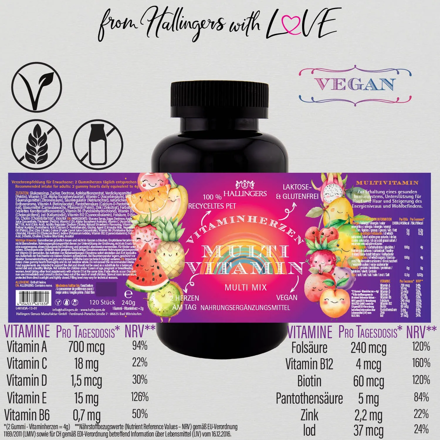 Multi, Früchte - Multivitamin Gummies, 120 vegane Vitaminherzen