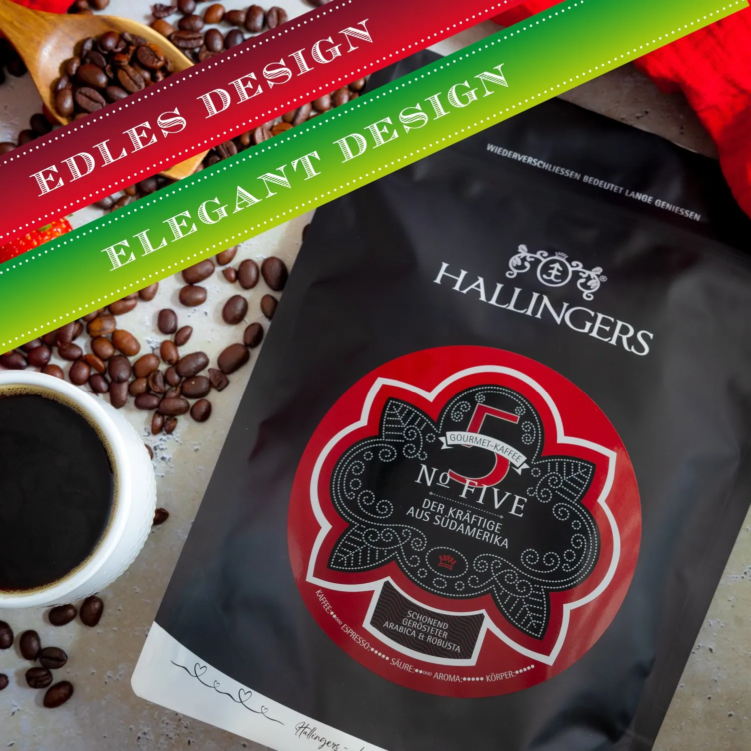 VOLLES AROMA, VOLLER GENUSS - Edition \No. Five\: Während andere auf günstige Bohnen & schnelle Verarbeitung setzen, überzeugt unser Kaffee durch Tiefe, Finesse & Aroma, das lange in Erinnerung bleibt (aus Südamerika & Asien)