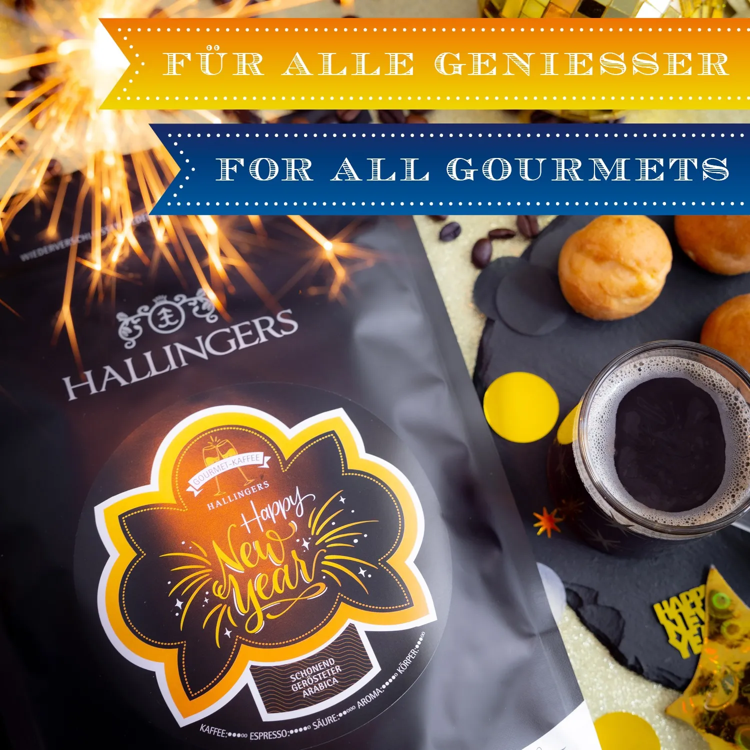 VOLLES AROMA, VOLLER GENUSS - Edition \Happy New Year\: Während andere auf günstige Bohnen & schnelle Verarbeitung setzen, überzeugt unser Kaffee durch Tiefe, Finesse & Aroma, das lange in Erinnerung bleibt