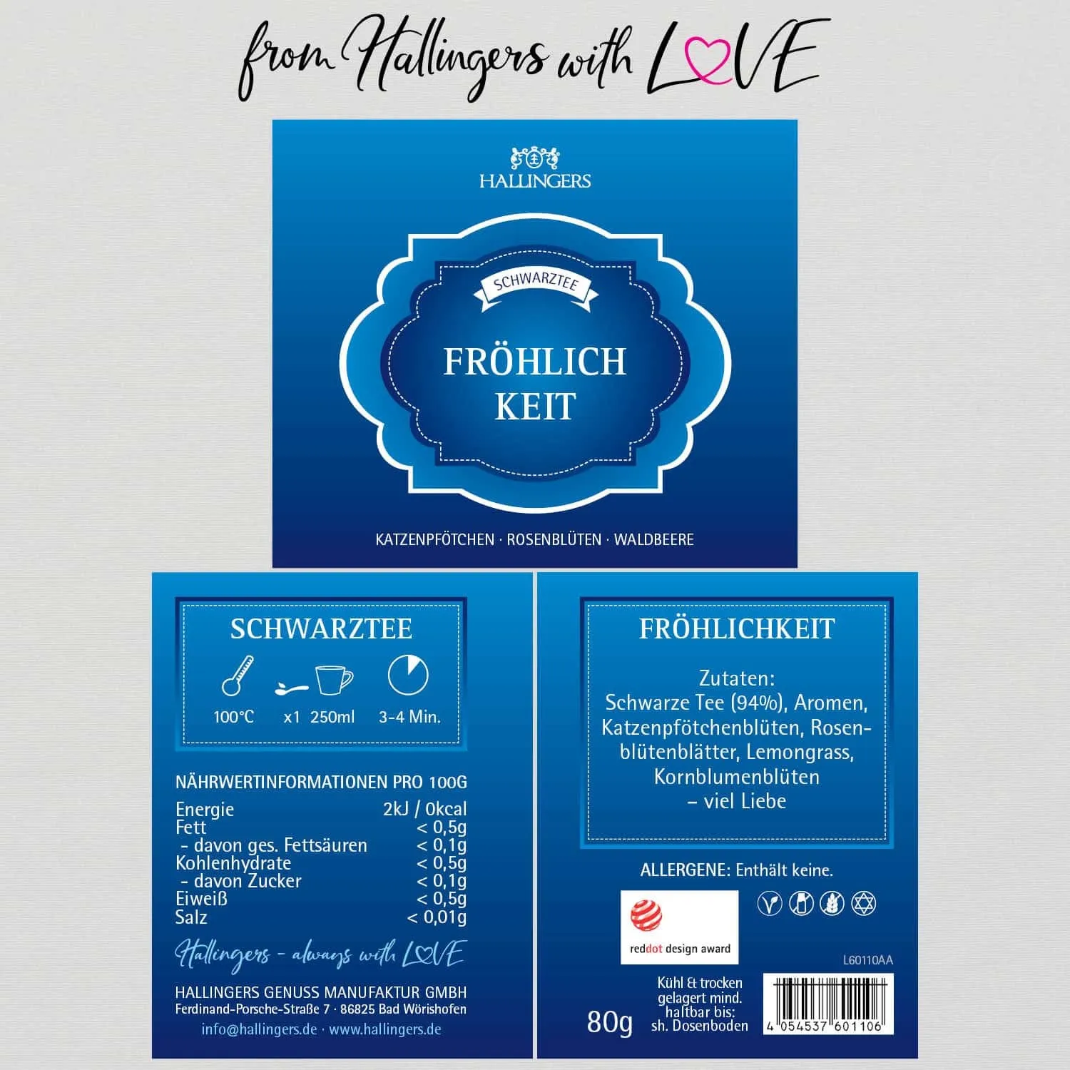 Fröhlichkeit (mit Rose, Scharztee & Katzenpfötchen) - Schwarzer Tee, loser Tee Geschenkdose