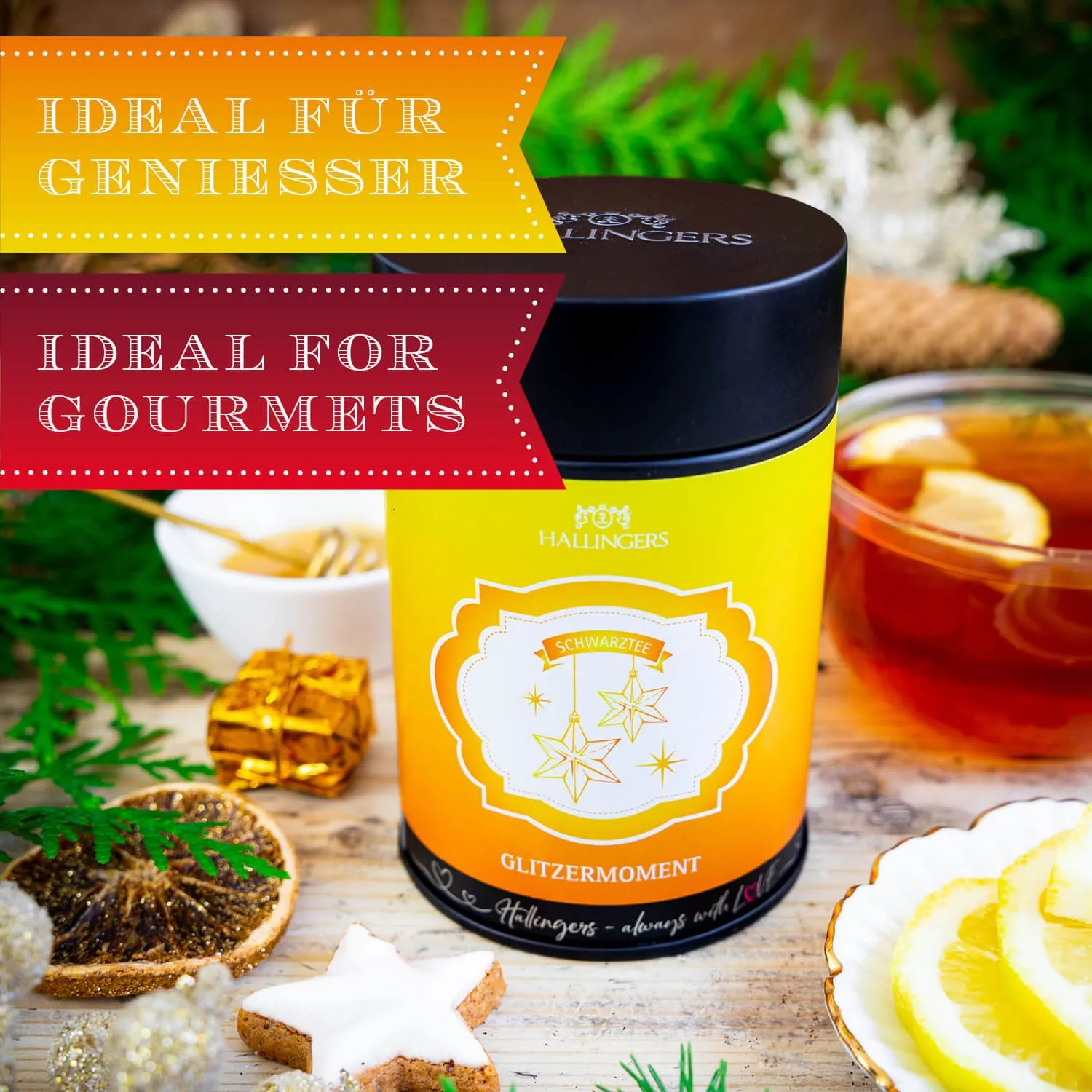 VOLLES AROMA, VOLLER GENUSS - Edition \Glitzermoment\: Schluss mit schwarzen Tees, die vor allem bitter schmecken - der Unterschied zeigt sich dort, wo Qualität, Herkunft und Geschmack wichtiger sind als niedrige Einkaufspreise