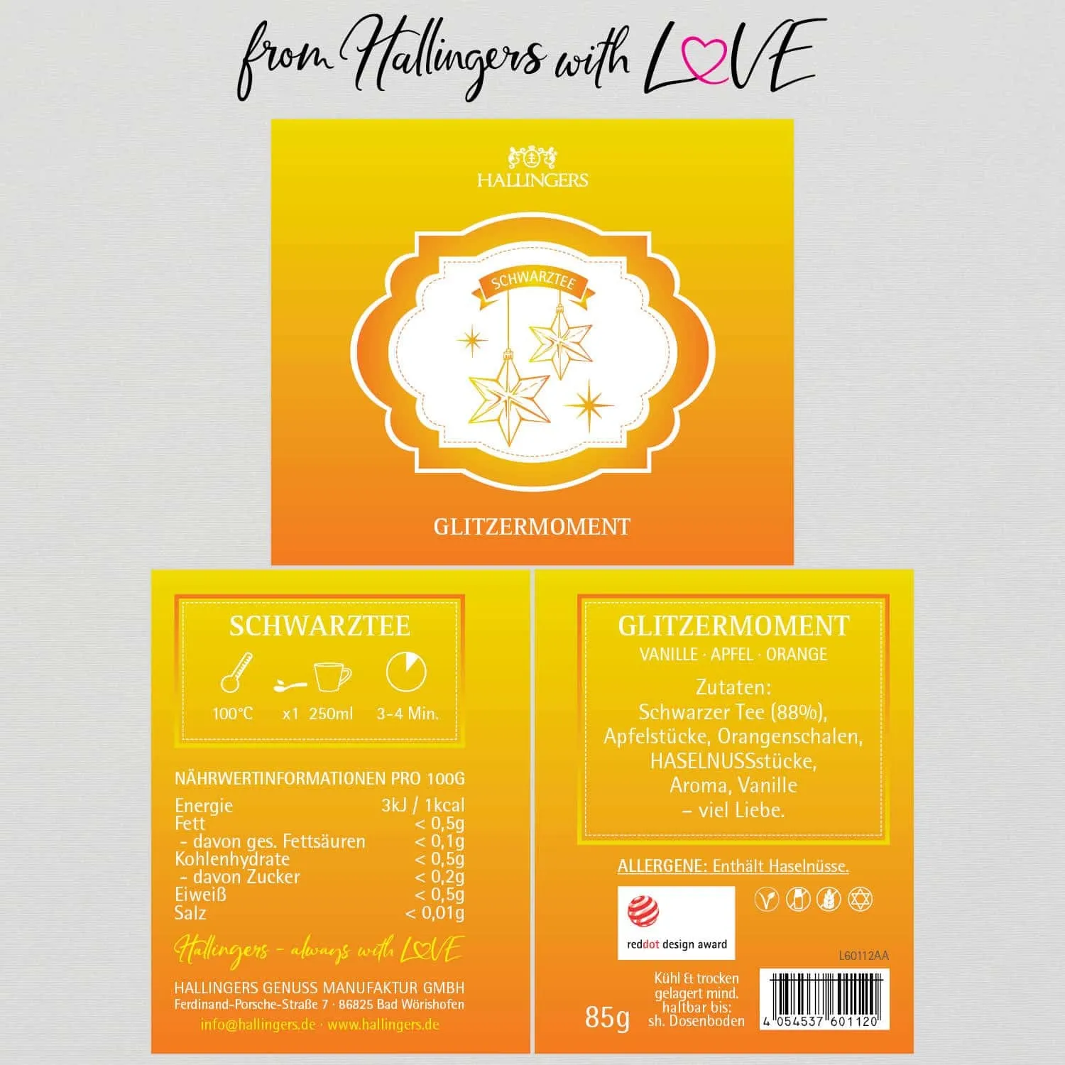 Glitzermoment (mit Orange, Haselnuss & Apfel) - Schwarzer Tee, loser Tee Geschenkdose