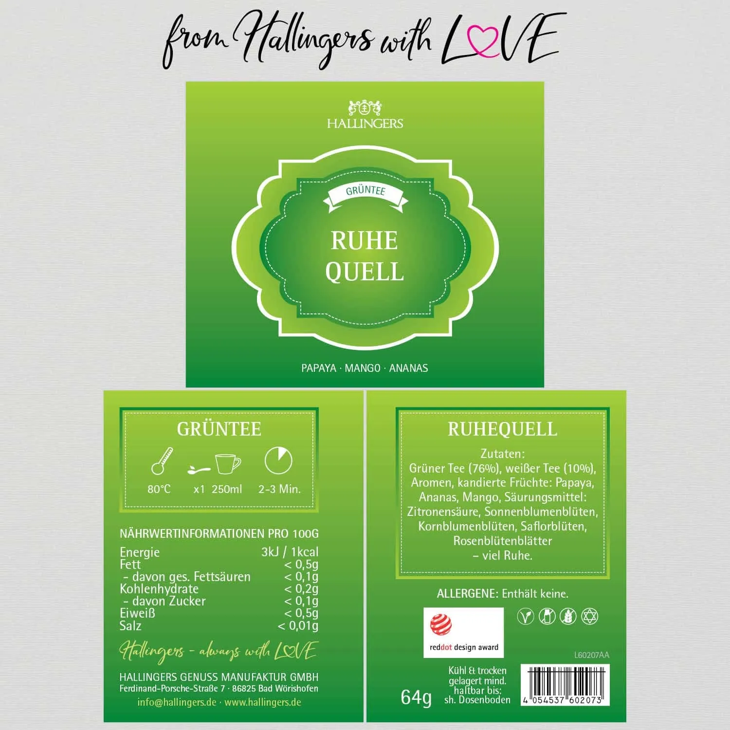 Ruhequell (mit weißem Tee, Papaya & Rose) - Grüner Tee, loser Tee Geschenkdose