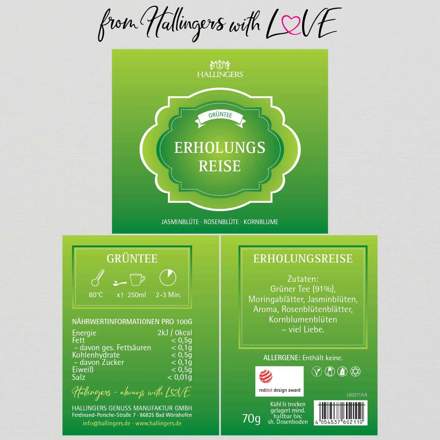 Erholungsreise (mit Jasmin, Grüntee & Rose) - Grüner Tee, loser Tee Geschenkdose