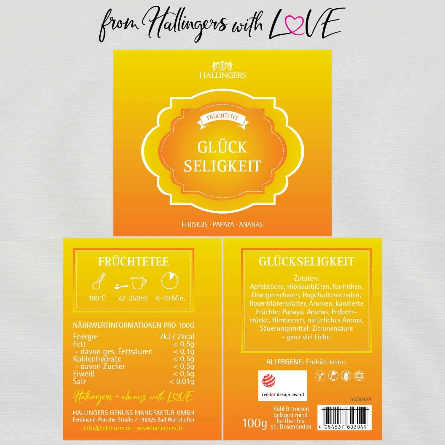 Glückseligkeit (mit Apfel, Hibiskus & Korinthe) - Früchtetee, loser Tee Geschenkdose