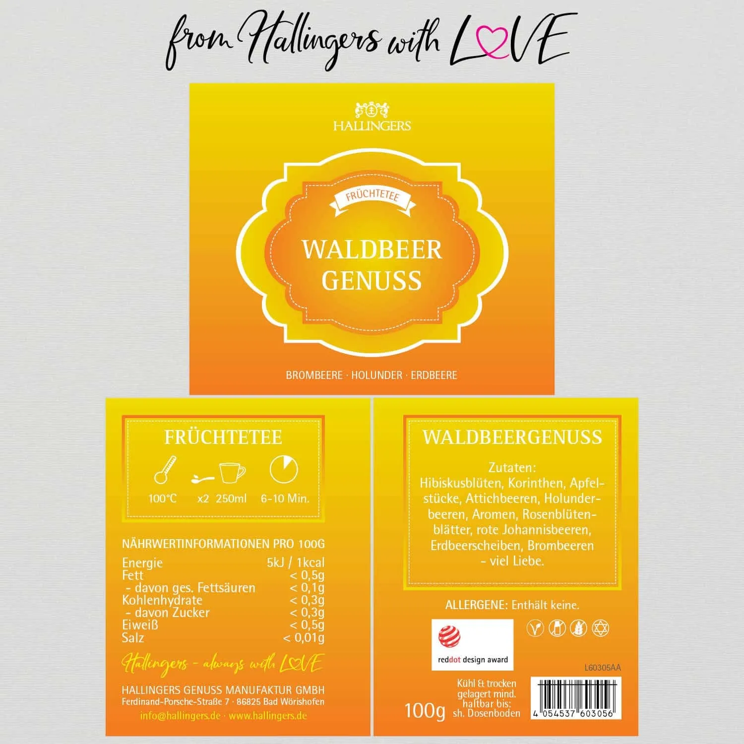 Waldbeergenuss (mit Hibiskus,  Apfel & Beeren) - Früchtetee, loser Tee Geschenkdose