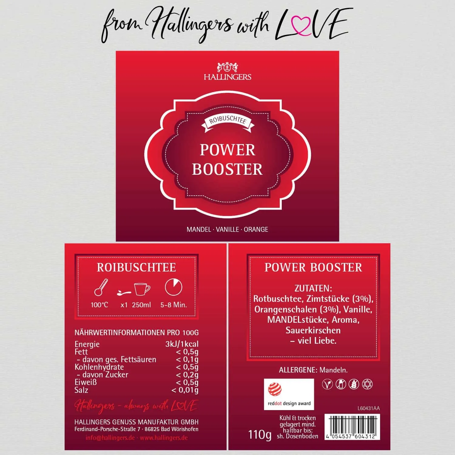 Power Booster (mit Orange, Zimt & Vanille) - Roibusch Tee, loser Tee Geschenkdose