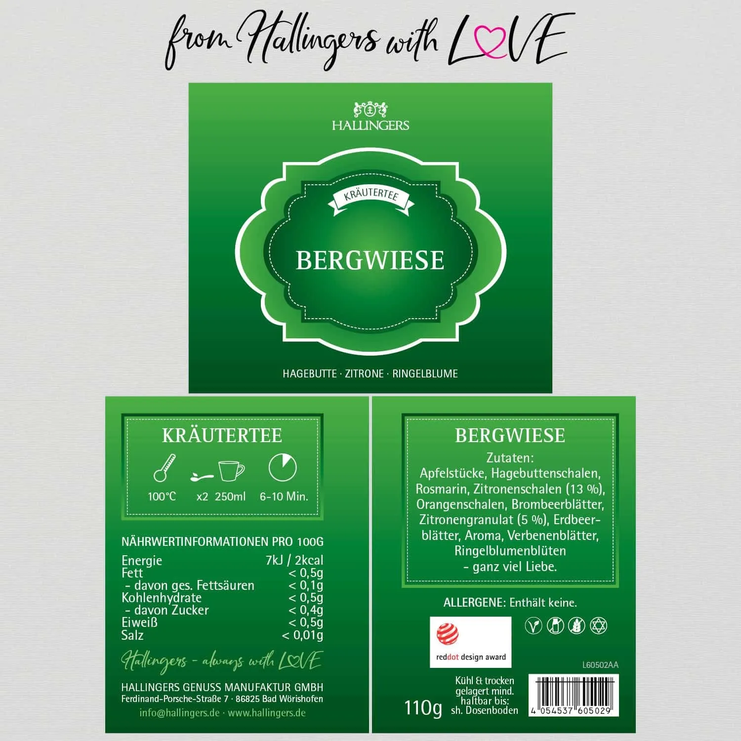 Bergwiese (mit Hagebutte, Zitrone & Ringelblume) - Kräutertee, loser Tee Geschenkdose