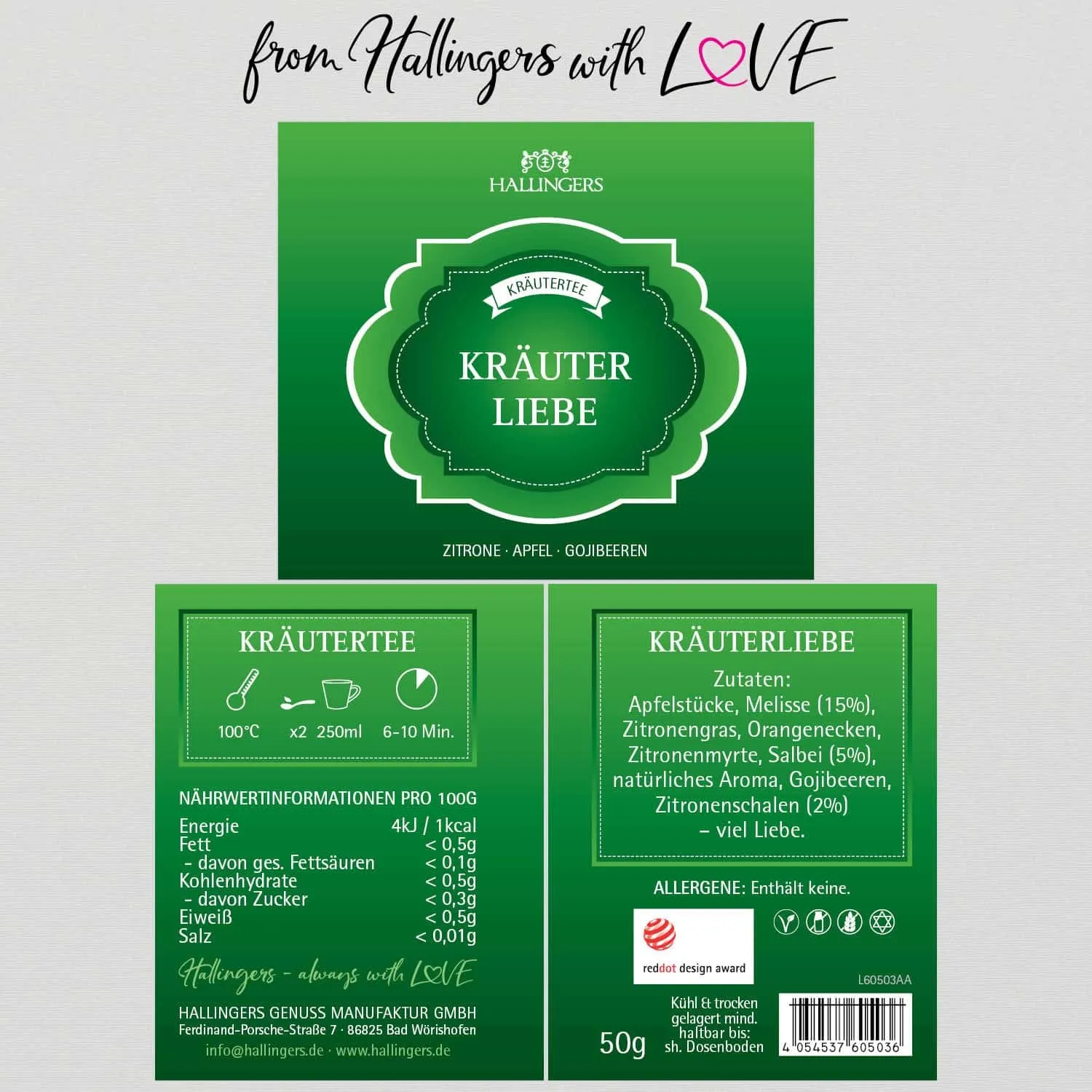 Kräuterliebe (mit Kräuter, Apfel, & Lemongrass) - Kräutertee, loser Tee Geschenkdose