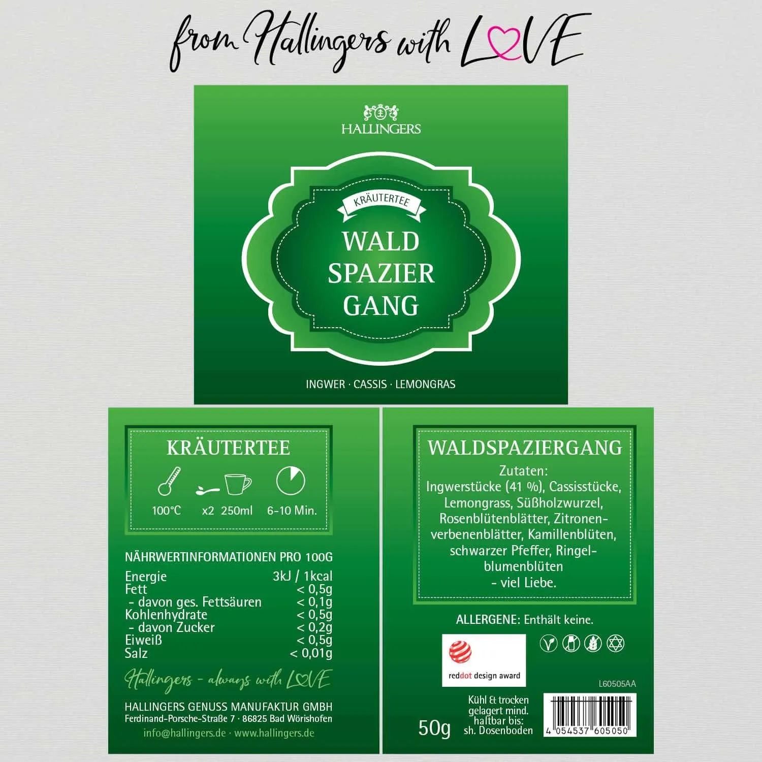 Waldspaziergang (mit Ingwer, Cassis & Lemongras) - Kräutertee, loser Tee Geschenkdose