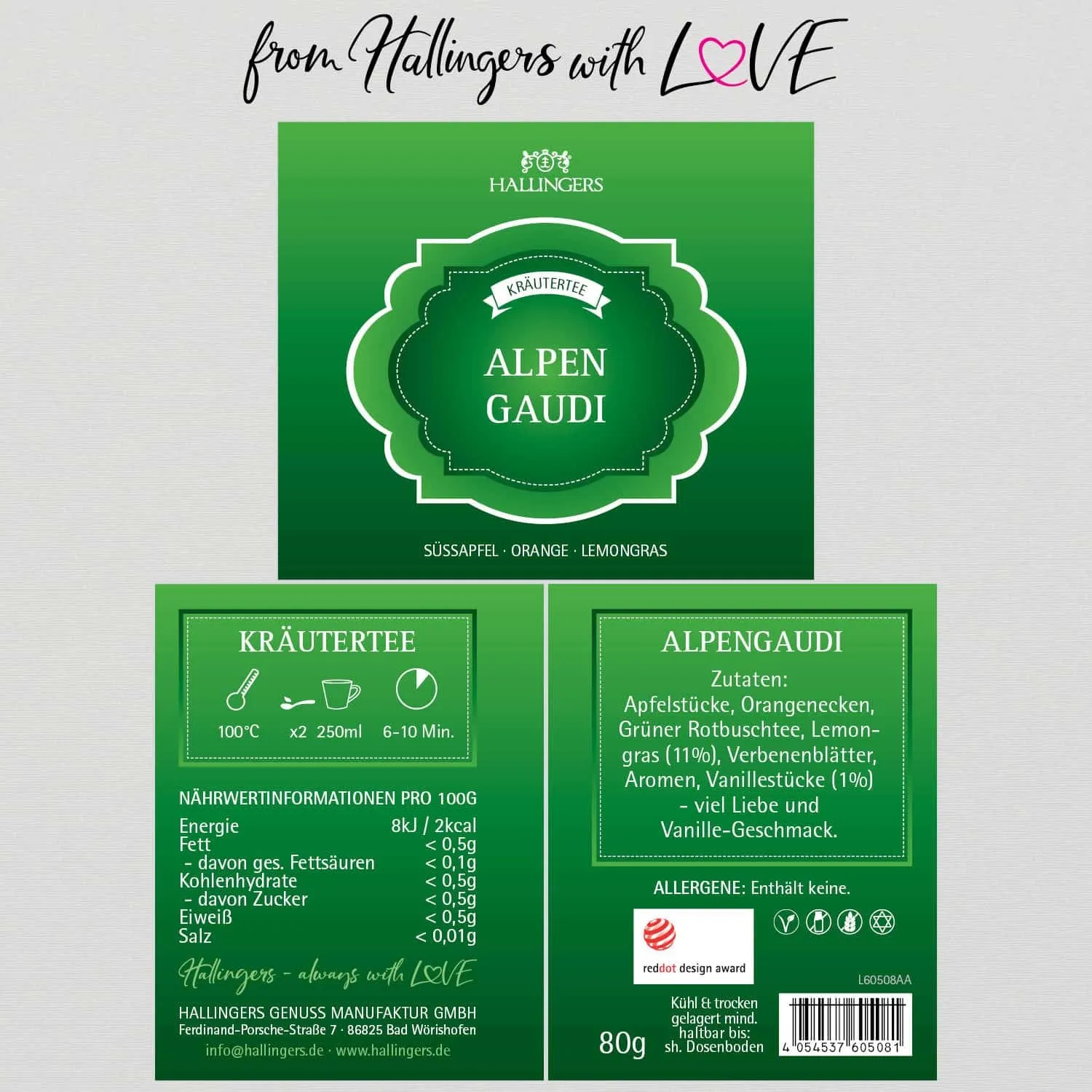Alpengaudi (mit Süßapfel, Orange & Lemongras) - Kräutertee, loser Tee Geschenkdose
