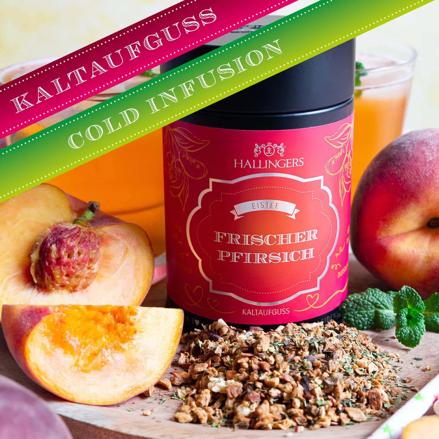 VOLLES AROMA, VOLLER GENUSS - Edition \Frischer Pfirsich\: Schluss mit Kaltaufgüssen, die vor allem süß schmecken - der Unterschied zeigt sich dort, wo ausgewählte Zutaten, Frische und echter Teegenuss wichtiger sind als Massenware