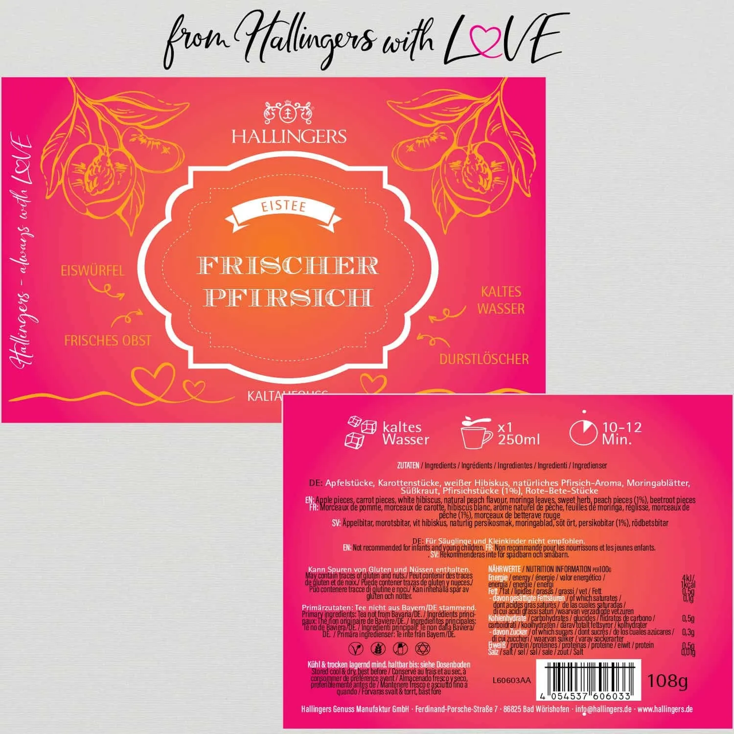 Frischer Pfirsich (mit Pfirsich, Hibiskus & Karotte) - Cold Tea, loser Tee Geschenkdose