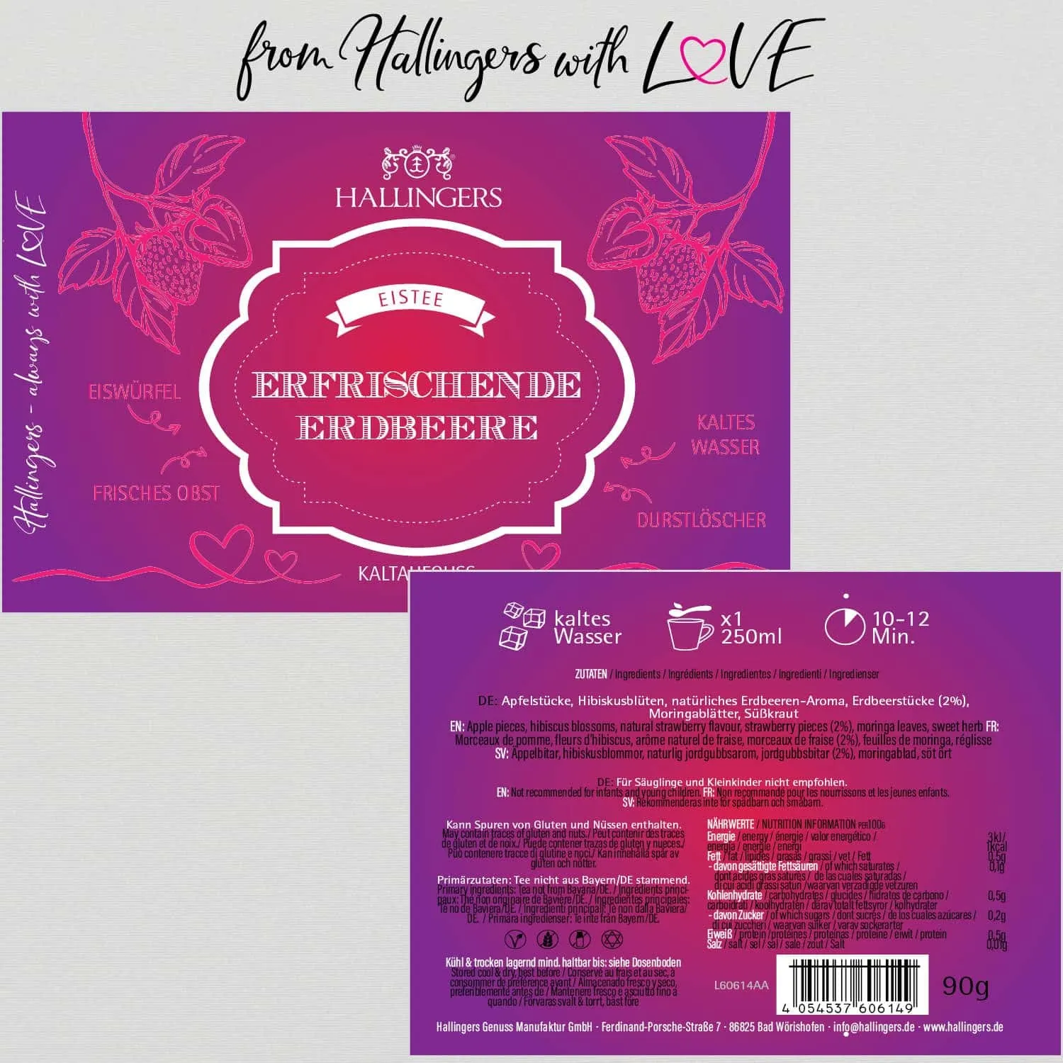 Erfrischende Erdbeere (mit Erdbeer, Hibiskus  & Moringa) - Cold Tea, loser Tee Geschenkdose