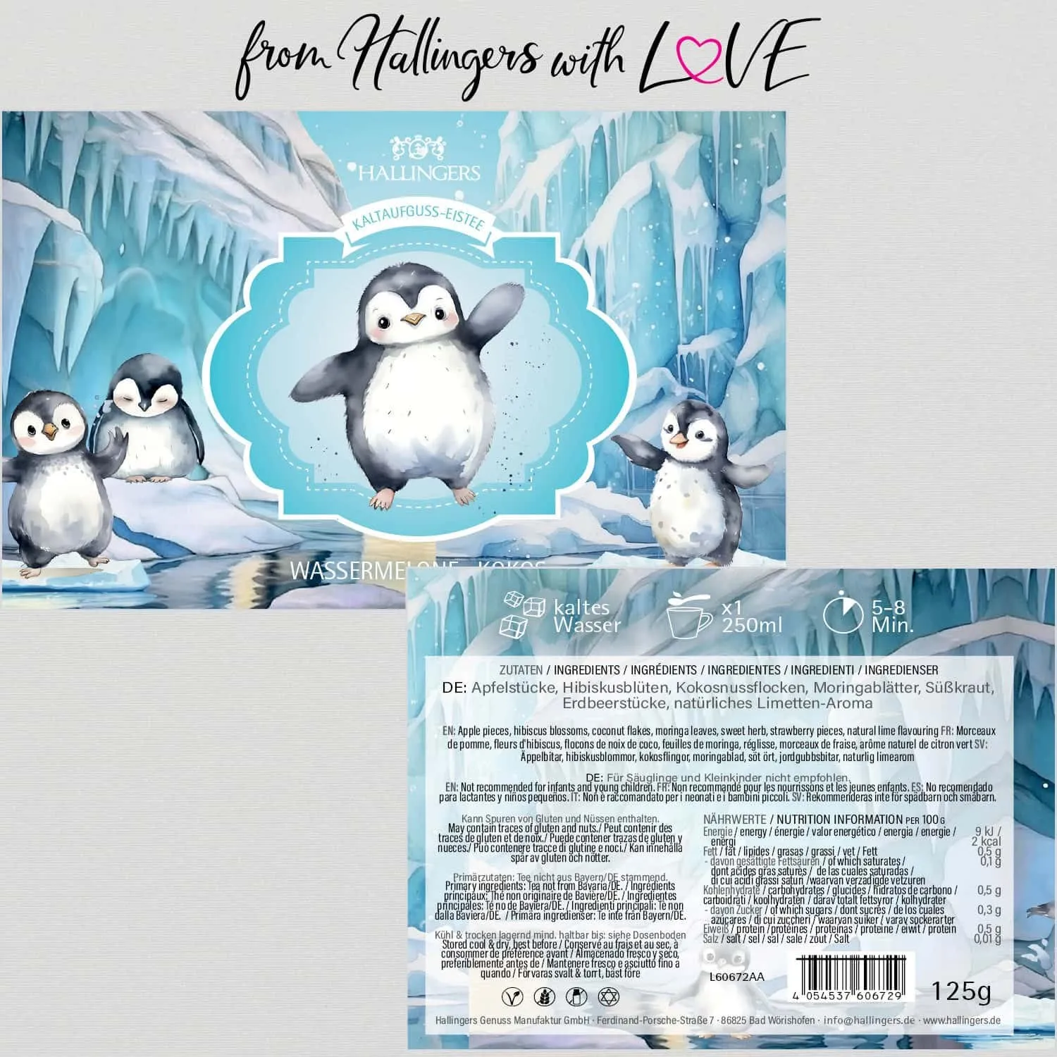 Pinguin Eistee (mit Erdbeer, Kokos & Limette) - Cold Tea, loser Tee Geschenkdose