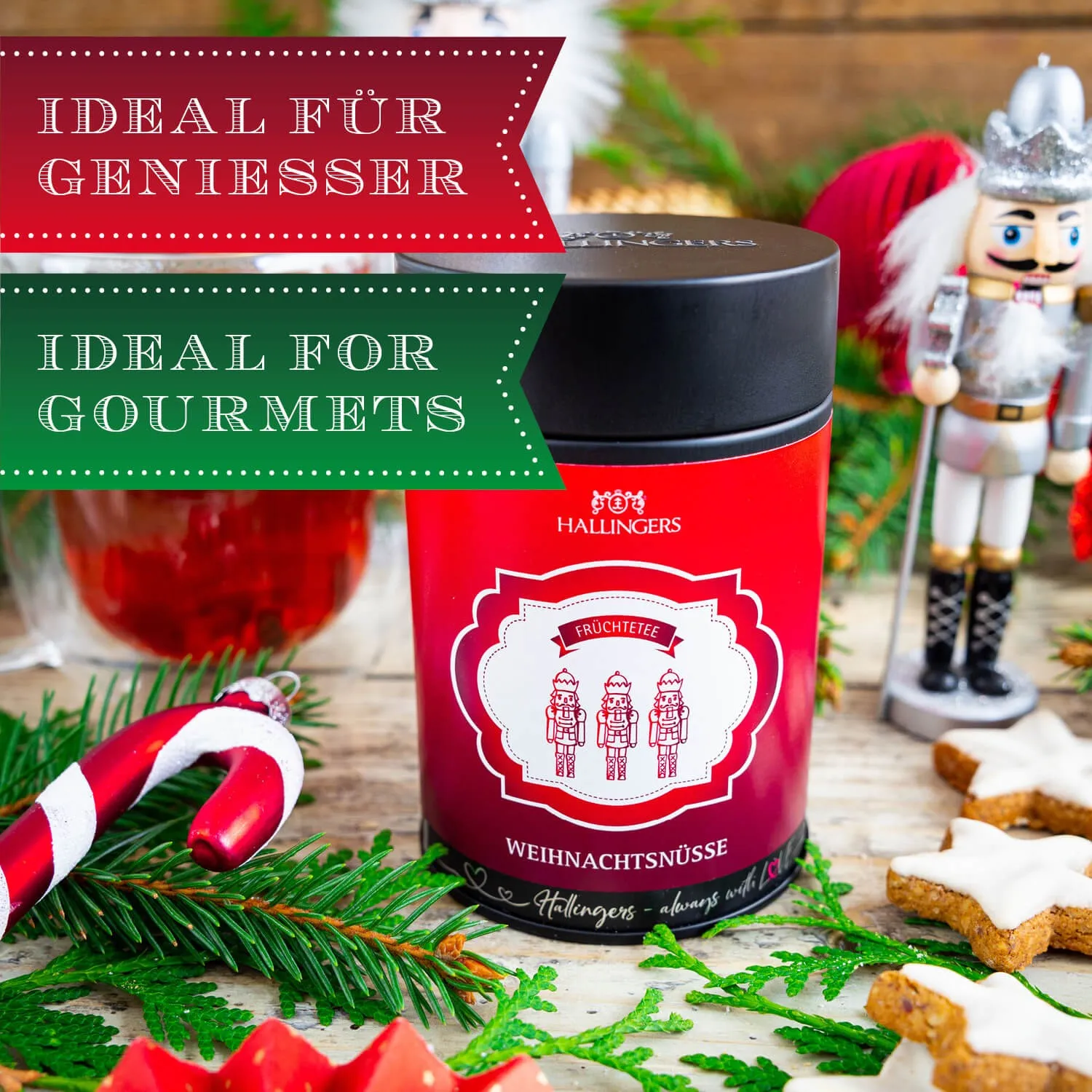 VOLLES AROMA, VOLLER GENUSS - Edition \Weihnachtsnüsse\: Während andere auf künstliche Beliebigkeit und industrielle Massenfertigung setzen, überzeugt echter Früchtetee durch Intensität, Natürlichkeit und unverwechselbaren Geschmack
