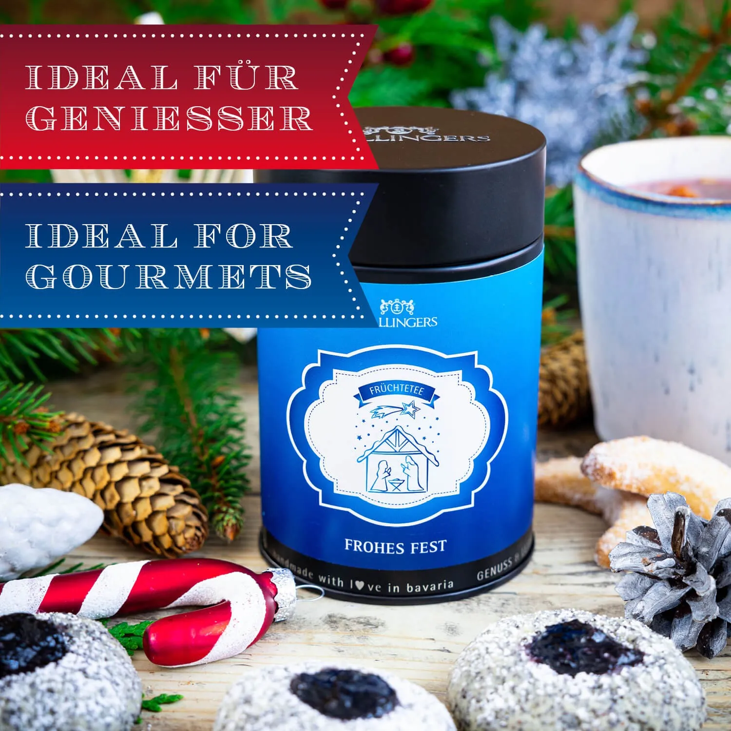 VOLLES AROMA, VOLLER GENUSS - Edition \Frohes Fest\: Während andere auf künstliche Beliebigkeit und industrielle Massenfertigung setzen, überzeugt echter Früchtetee durch Intensität, Natürlichkeit und unverwechselbaren Geschmack