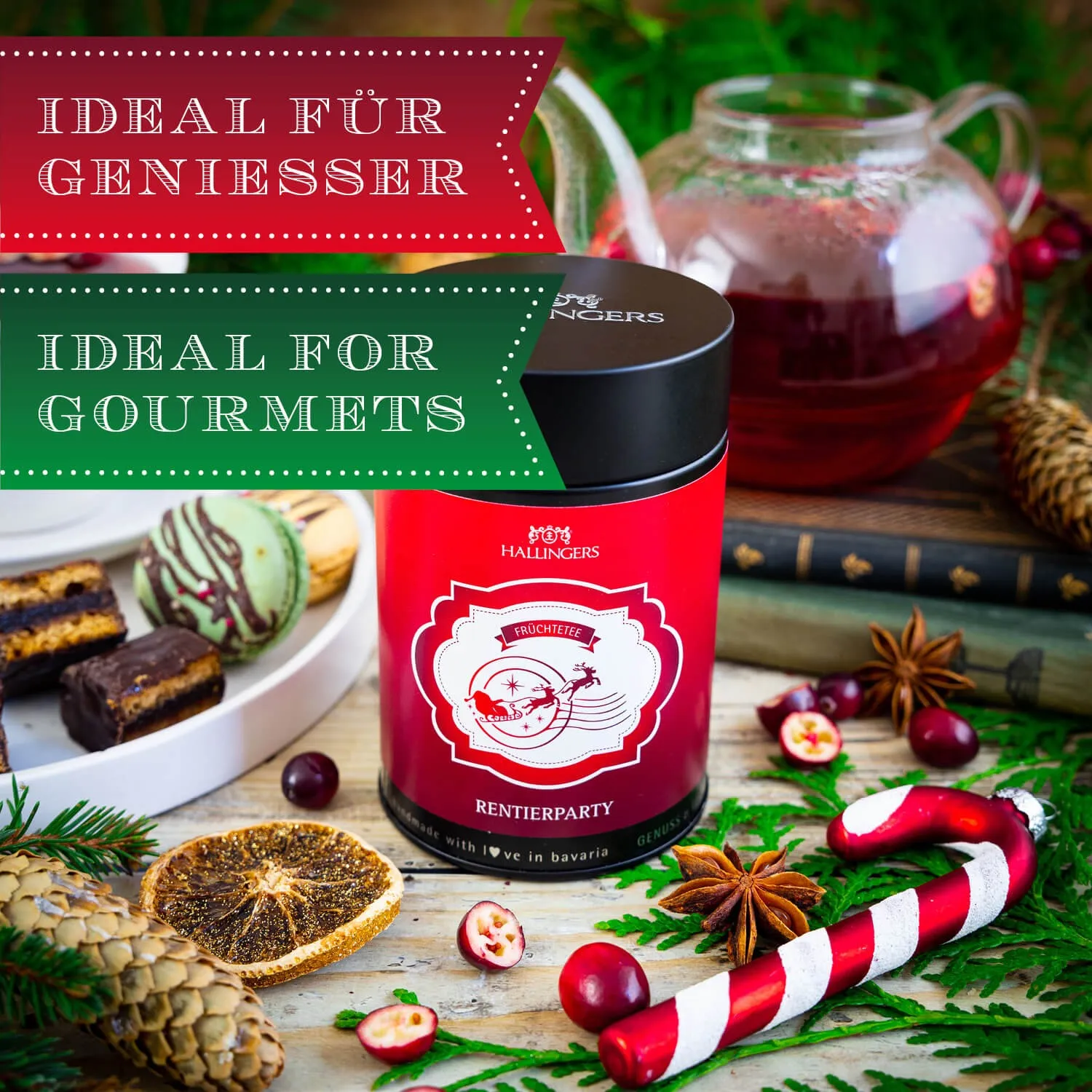 VOLLES AROMA, VOLLER GENUSS - Edition \Rentierparty\: Während andere auf künstliche Beliebigkeit und industrielle Massenfertigung setzen, überzeugt echter Früchtetee durch Intensität, Natürlichkeit und unverwechselbaren Geschmack