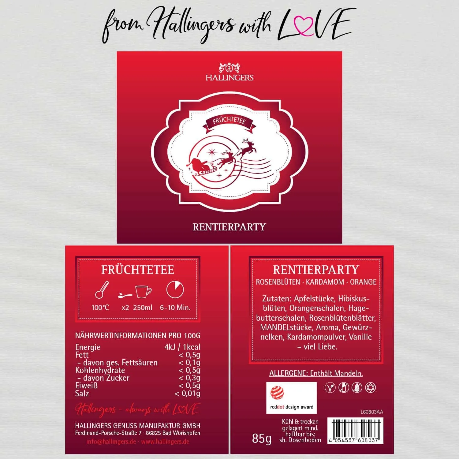 Rentierparty (mit Apfel, Hibiskus, Orange & Rose) - Früchtetee, loser Tee Geschenkdose