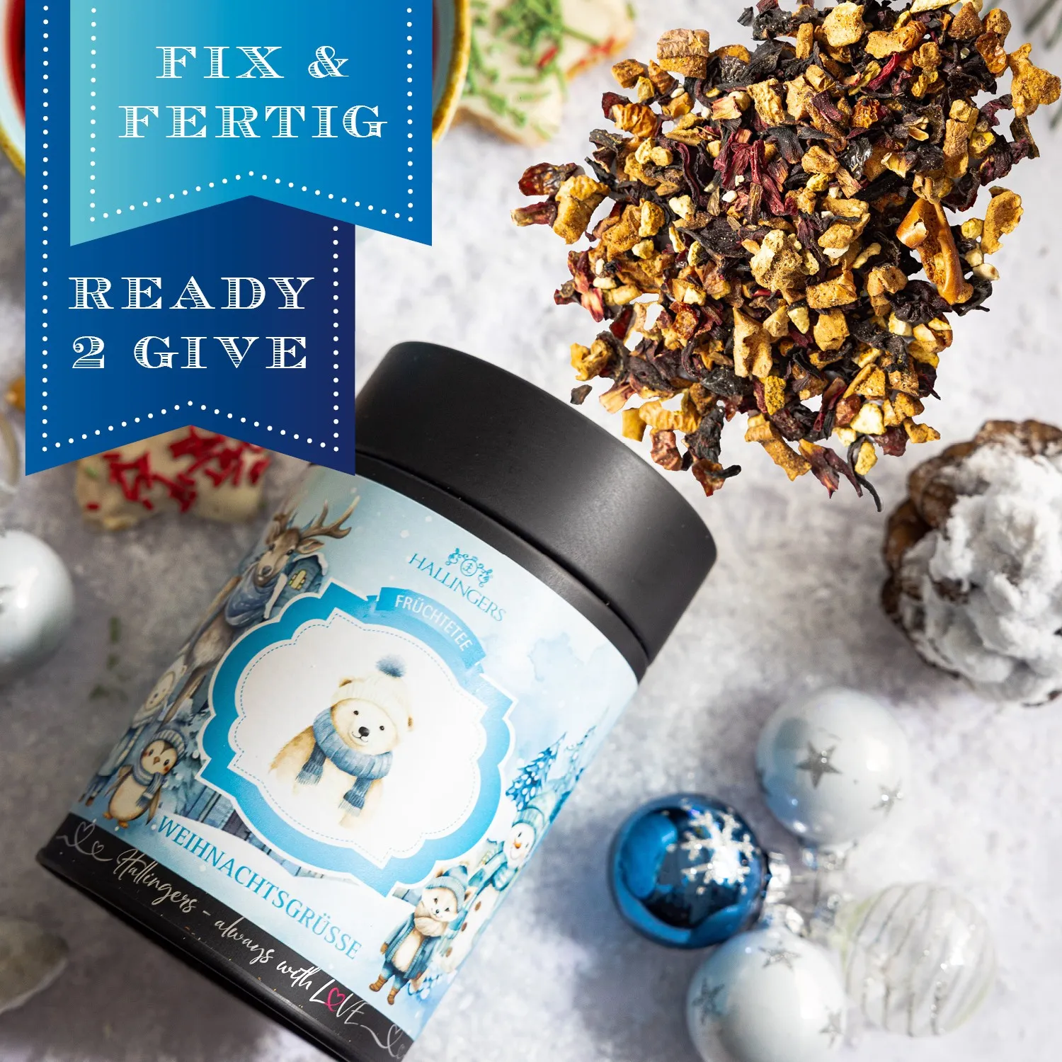 VOLLES AROMA, VOLLER GENUSS - Edition \Weihnachtsgrüße Eisbär\: Während andere auf künstliche Beliebigkeit und industrielle Massenfertigung setzen, überzeugt echter Früchtetee durch Intensität, Natürlichkeit und unverwechselbaren Geschmack