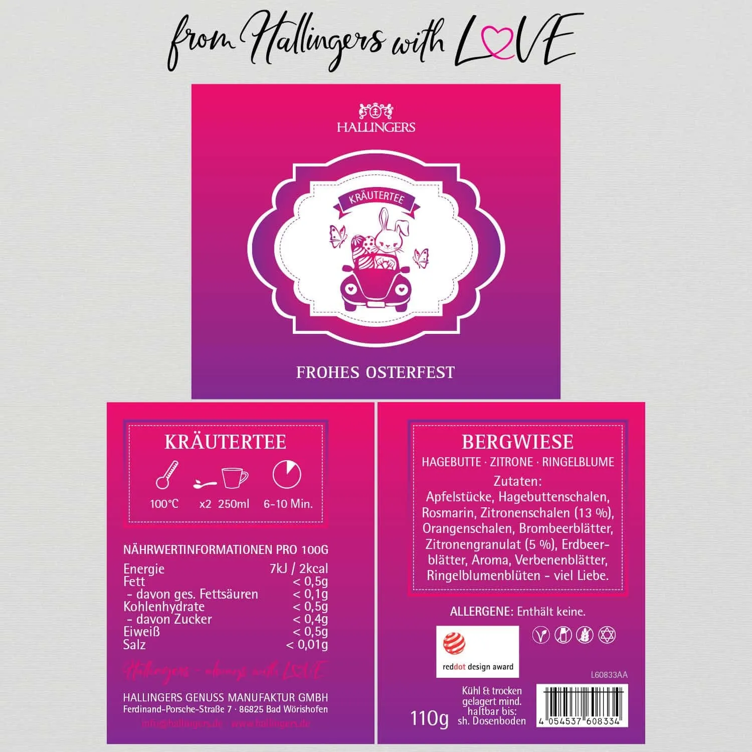 Frohes Osterfest (mit Hagebutte, Zitrone & Ringelblume) - Kräutertee, loser Tee Geschenkdose