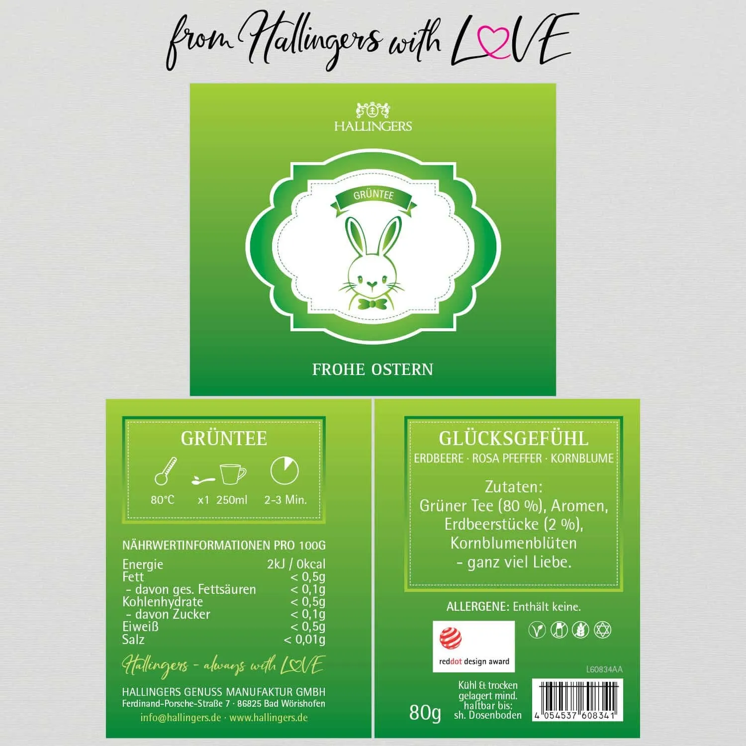 Frohe Ostern (mit Erdbeer, Kornblume & Grüntee) - Grüner Tee, loser Tee Geschenkdose