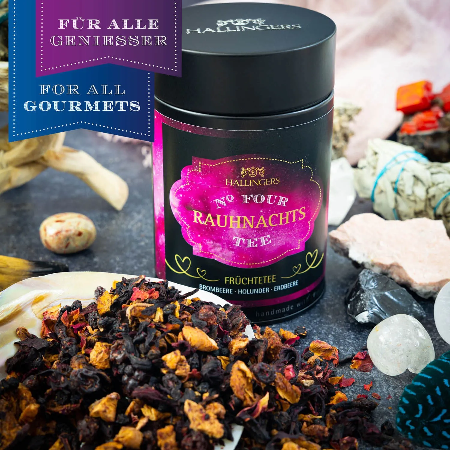 VOLLES AROMA, VOLLER GENUSS - Edition \Rauhnacht No. Four - IV\: Während andere auf künstliche Beliebigkeit und industrielle Massenfertigung setzen, überzeugt echter Früchtetee durch Intensität, Natürlichkeit und unverwechselbaren Geschmack