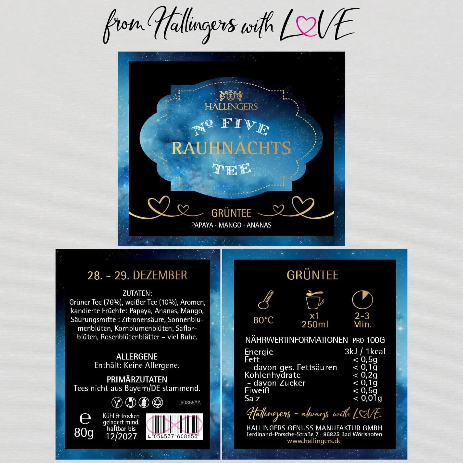 Rauhnacht No. Five - V (mit weißem Tee, Papaya & Rose) - Grüner Tee, loser Tee Geschenkdose