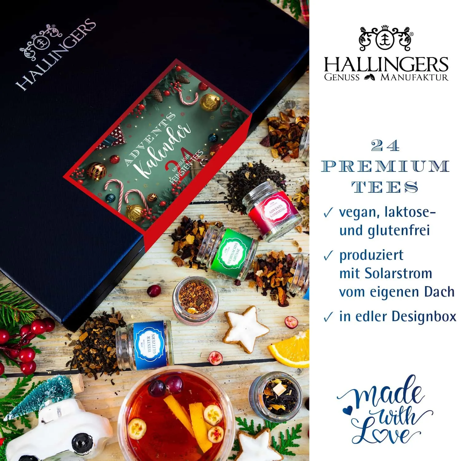 TEE ADVENTSKALENDER - 24 Sorten premium loser Tee als exklusives Probierset in edler Box mit Rezept-Booklet. 24 besondere Genussmomente für Teeliebhaber, Genießer & entspannte Wohlfühlmomente in der Adventszeit