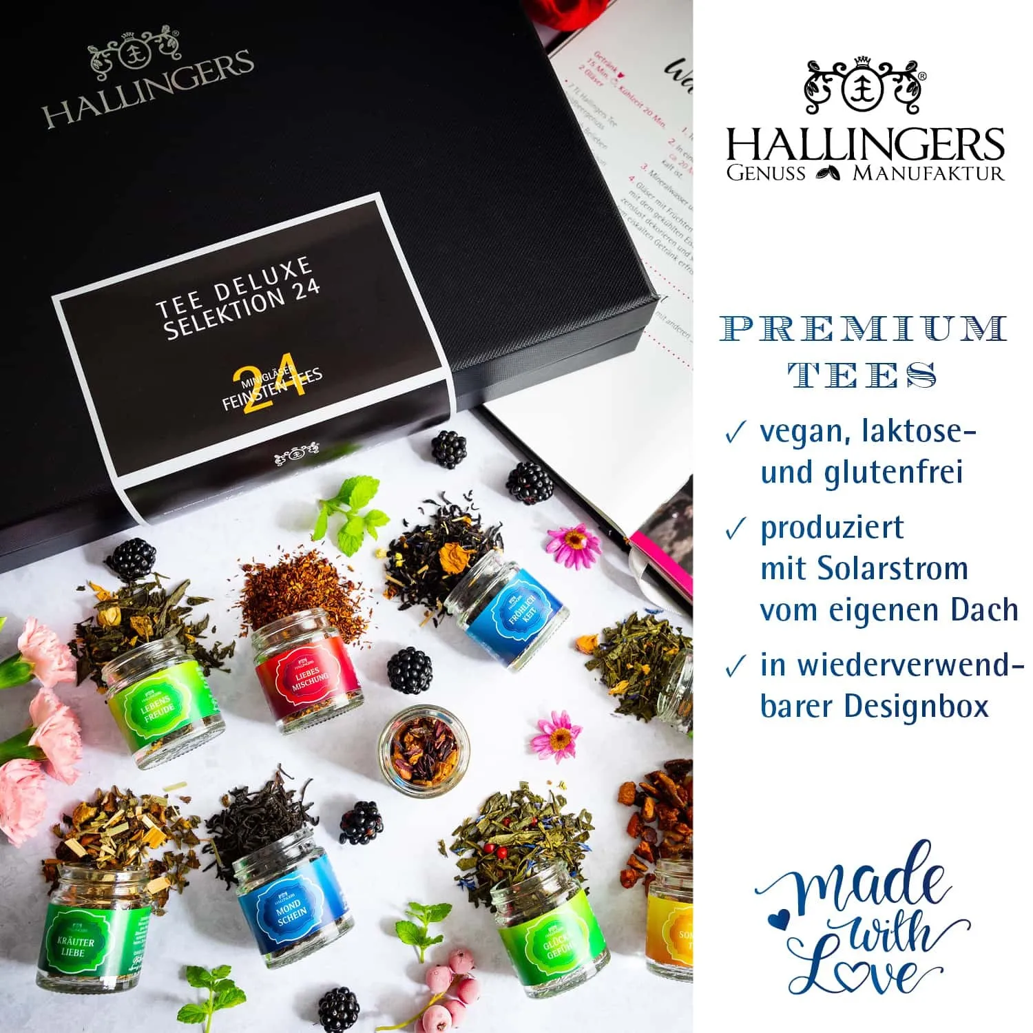 TEE SET IN DER GESCHENKBOX - 24 Sorten premium loser Tee als exklusives Probierset, stilvoll verpackt in einer edlen Geschenkbox mit Rezept-Booklet. Die besondere Geschenkidee für Teeliebhaber, Genießer & entspannte Wohlfühlmomente
