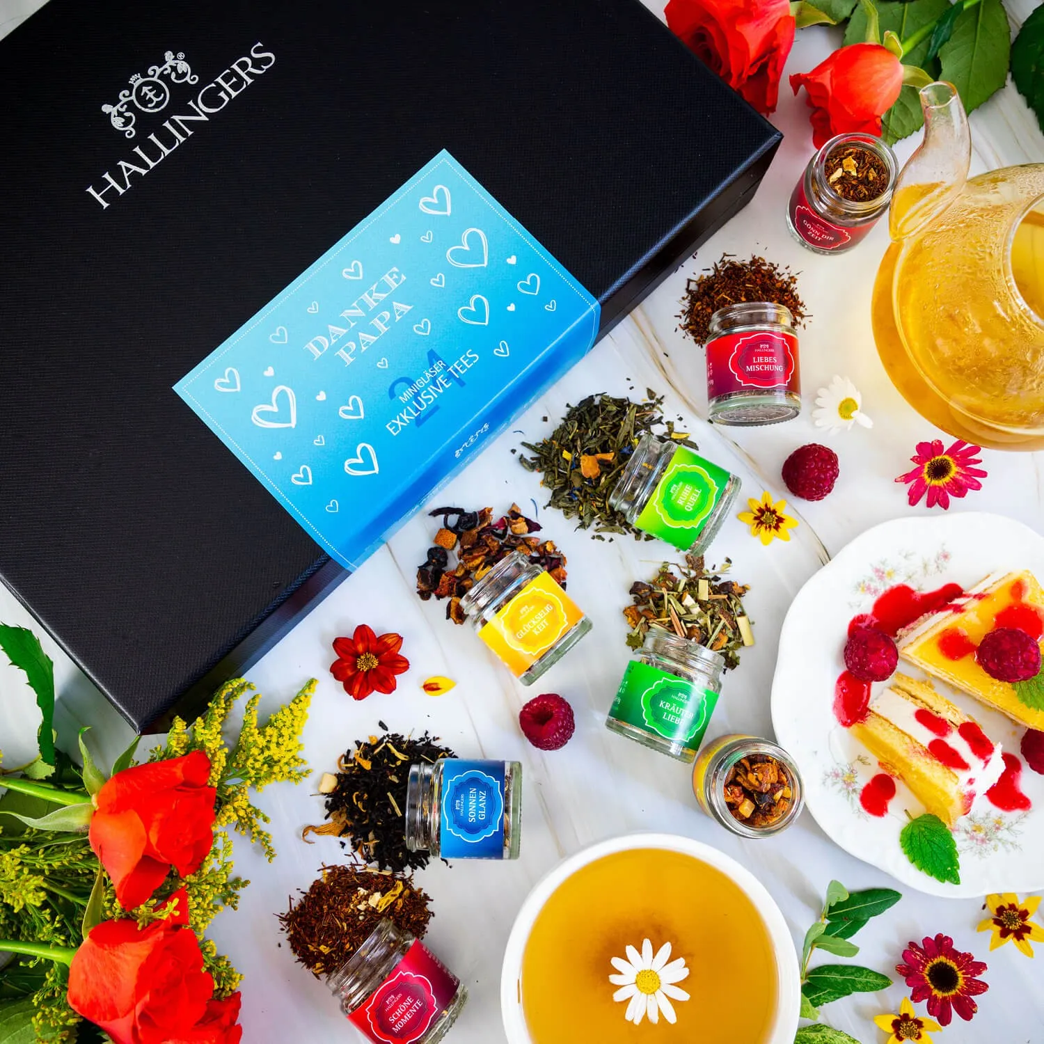 TEE SET IN DER GESCHENKBOX - 24 Sorten premium loser Tee als exklusives Probierset, stilvoll verpackt in einer edlen Geschenkbox mit Rezept-Booklet. Die besondere Geschenkidee für Teeliebhaber, Genießer & entspannte Wohlfühlmomente