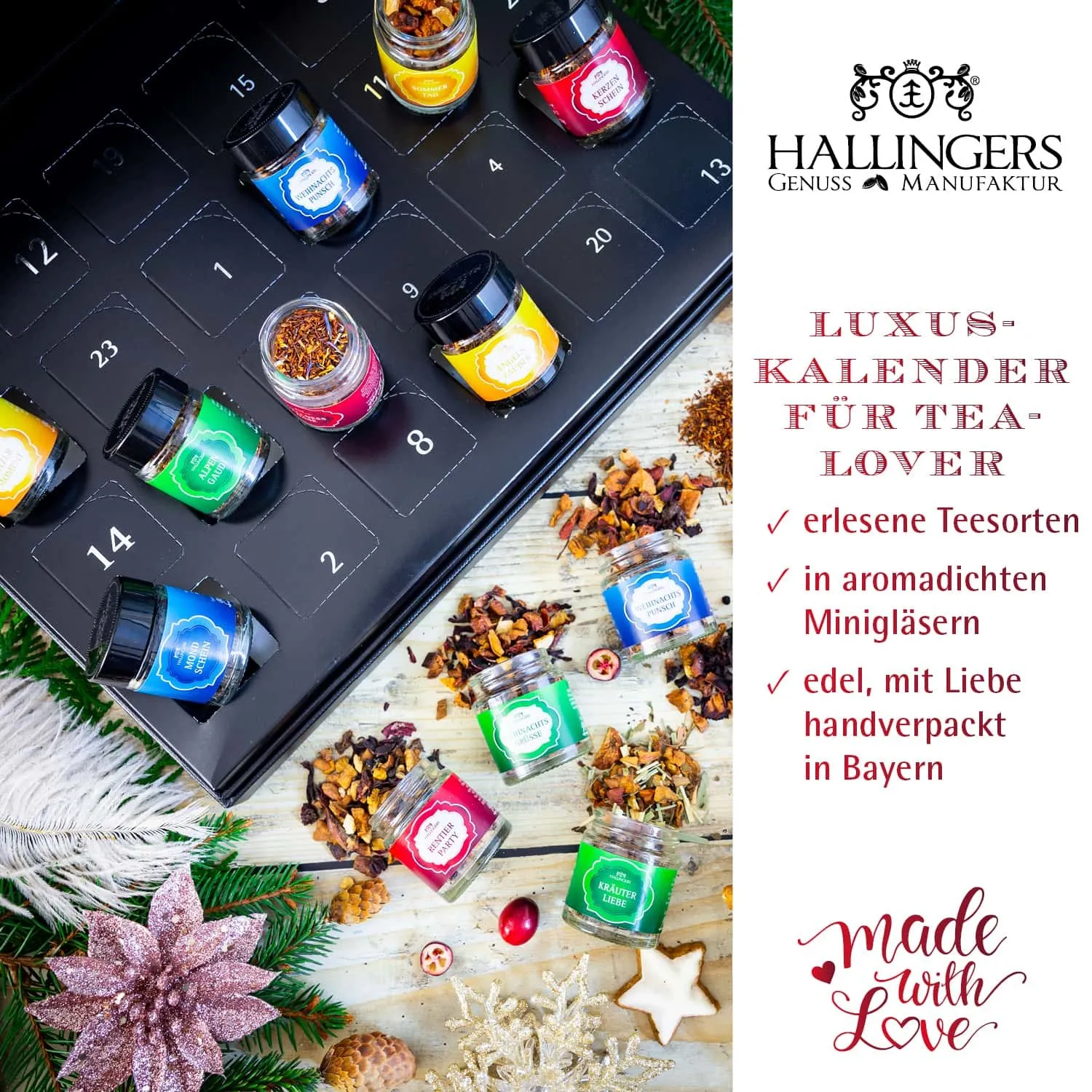 TEE ADVENTSKALENDER - 24 Sorten premium loser Tee als exklusives Probierset in edler Box mit Rezept-Booklet. 24 besondere Genussmomente für Teeliebhaber, Genießer & entspannte Wohlfühlmomente in der Adventszeit