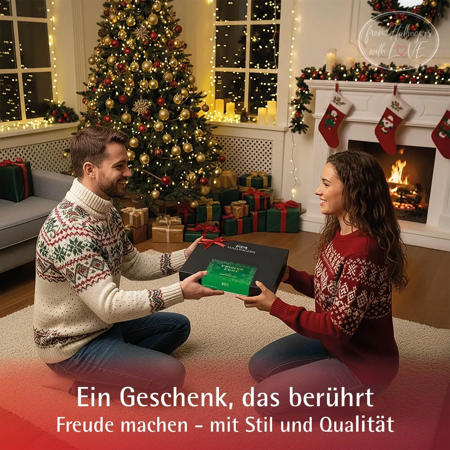 Adventskalender Frohes Fest - Green / Golden Stars - Tee-Set, 24x loser Tee Geschenkbox