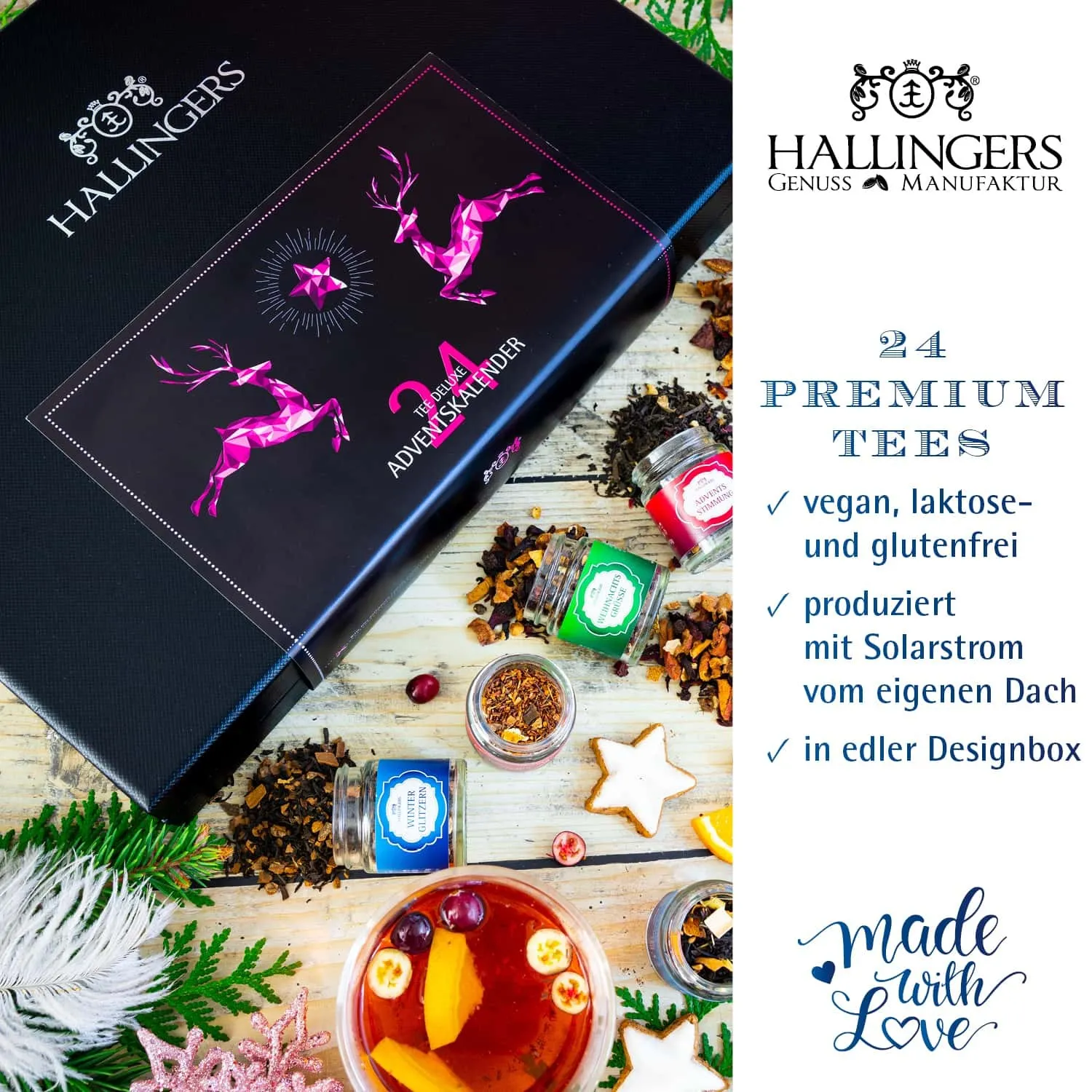 TEE ADVENTSKALENDER - 24 Sorten premium loser Tee als exklusives Probierset in edler Box mit Rezept-Booklet. 24 besondere Genussmomente für Teeliebhaber, Genießer & entspannte Wohlfühlmomente in der Adventszeit