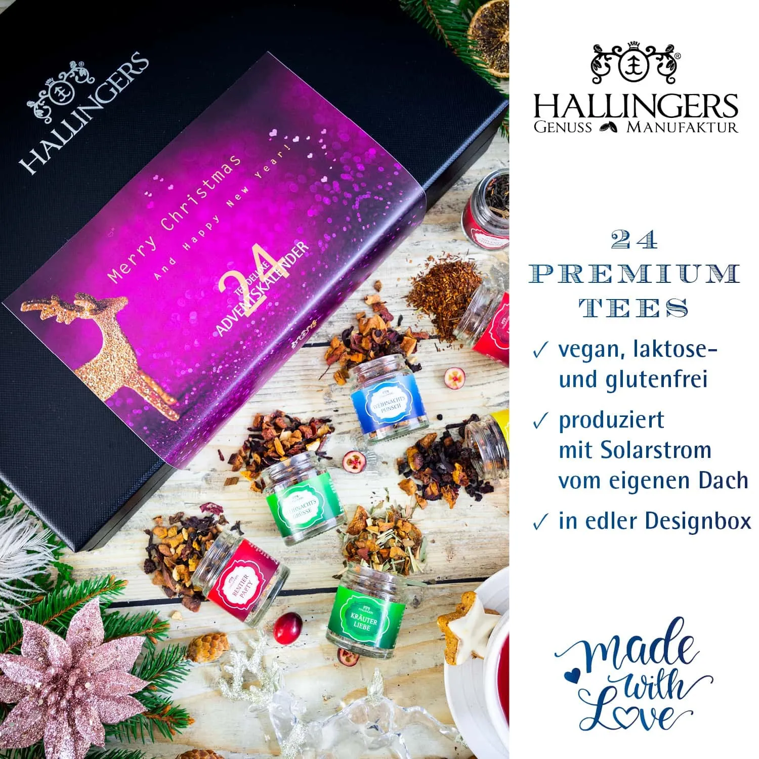 TEE ADVENTSKALENDER - 24 Sorten premium loser Tee als exklusives Probierset in edler Box mit Rezept-Booklet. 24 besondere Genussmomente für Teeliebhaber, Genießer & entspannte Wohlfühlmomente in der Adventszeit
