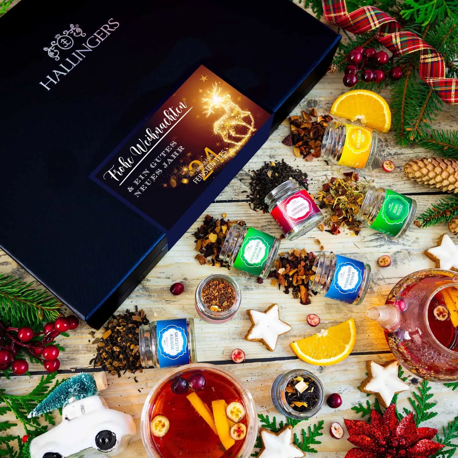 TEE SET IN DER GESCHENKBOX - 24 Sorten premium loser Tee als exklusives Probierset, stilvoll verpackt in einer edlen Geschenkbox mit Rezept-Booklet. Die besondere Geschenkidee für Teeliebhaber, Genießer & entspannte Wohlfühlmomente