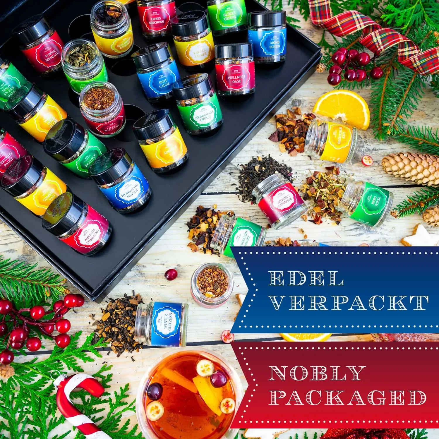 VIELFALT TASSE FÜR TASSE - Edition \Frohe Weihnachten & ein Gutes ...\: Vergiss beliebige Tee-Sets voller austauschbarer Standardmischungen - echter Teegenuss entsteht, wo jede Sorte durch Charakter, Qualität & außergewöhnlichen Geschmack überzeugt